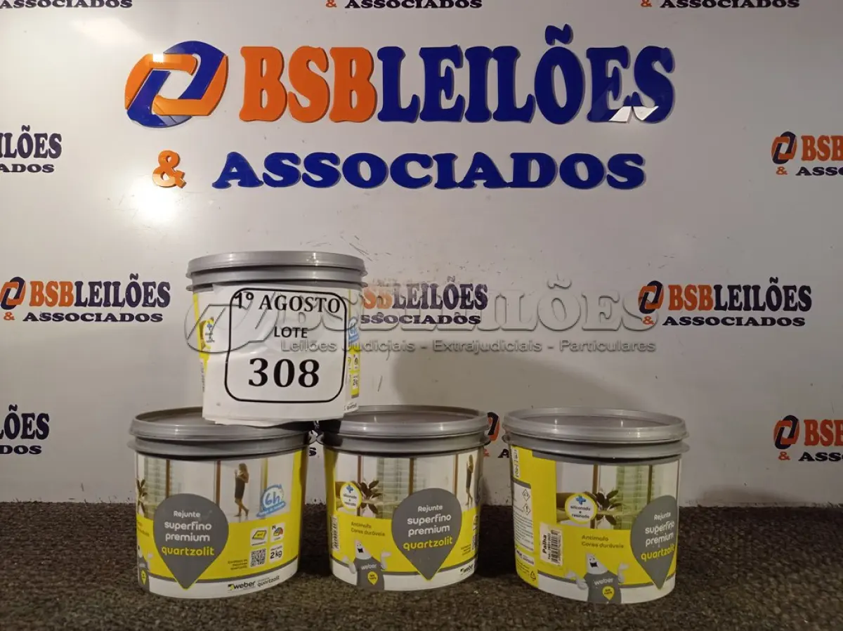 LOTE 308 - 04 BALDINHOS DE REJUNTE SUPERFINO PREMIUM QUARTZOLIT COM 2KG CADA. (NO ESTADO) ATENÇÃO! FAZER A VISITAÇÃO ANTES DE ARREMATAR, NÃO SABEMOS SE FUNCIONA. LEILÃO NÃO TEM GARANTIA E NEM DEVOLUÇÃO, SUJEITO A POSSÍVEIS AVARIAS VISÍVEIS/OCULTAS E/OU AUSÊNCIA DE COMPONENTES.