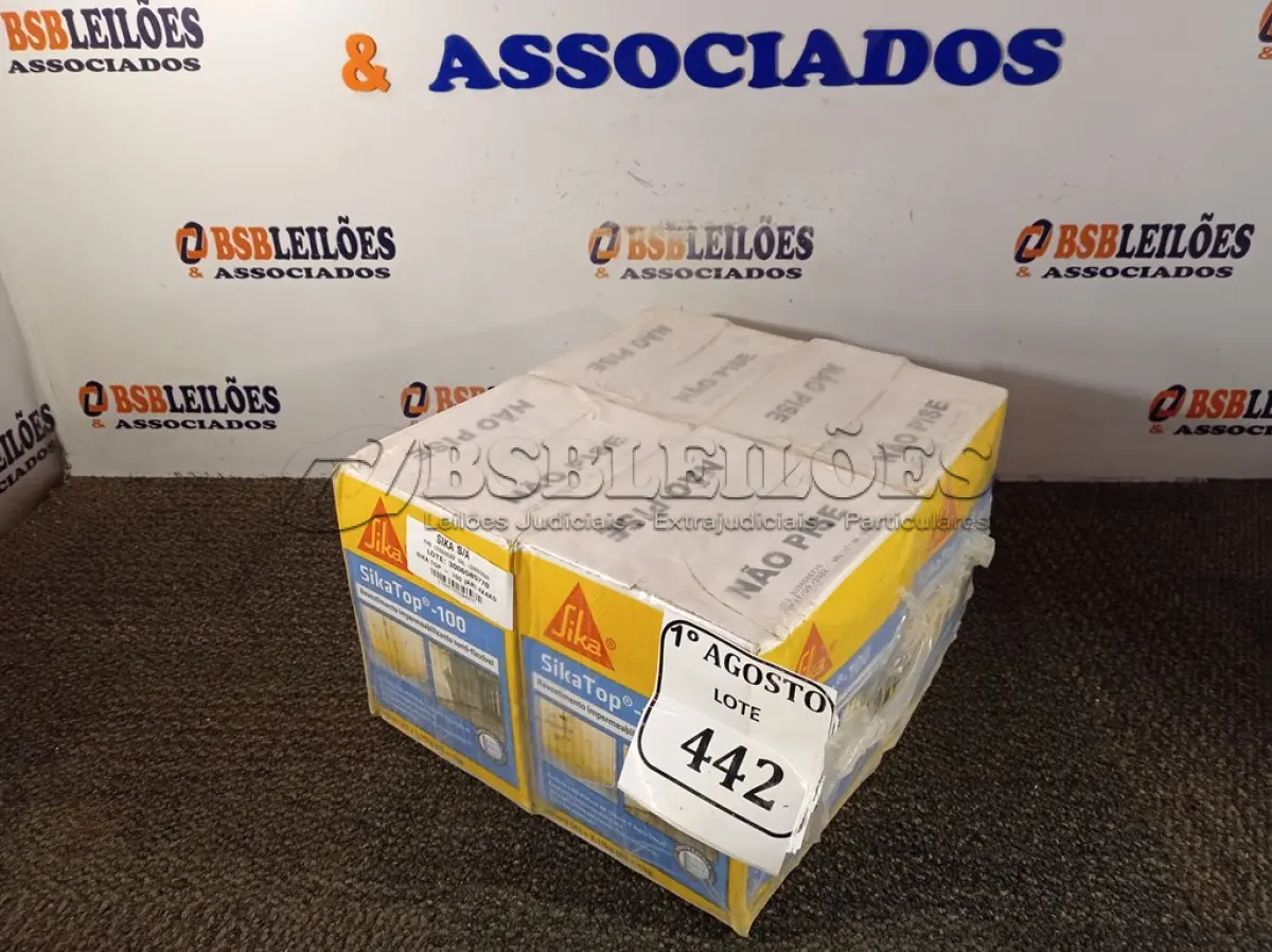 LOTE 442 - 04 CAIXA SIKA TOP 100 REVESTIMENTO IMPERMEABILIZANTE SEMI-FLEXIVEL 4KG. (NO ESTADO) ATENÇÃO! FAZER A VISITAÇÃO ANTES DE ARREMATAR, NÃO SABEMOS SE FUNCIONA. LEILÃO NÃO TEM GARANTIA E NEM DEVOLUÇÃO, SUJEITO A POSSÍVEIS AVARIAS VISÍVEIS/OCULTAS E/OU AUSÊNCIA DE COMPONENTES.