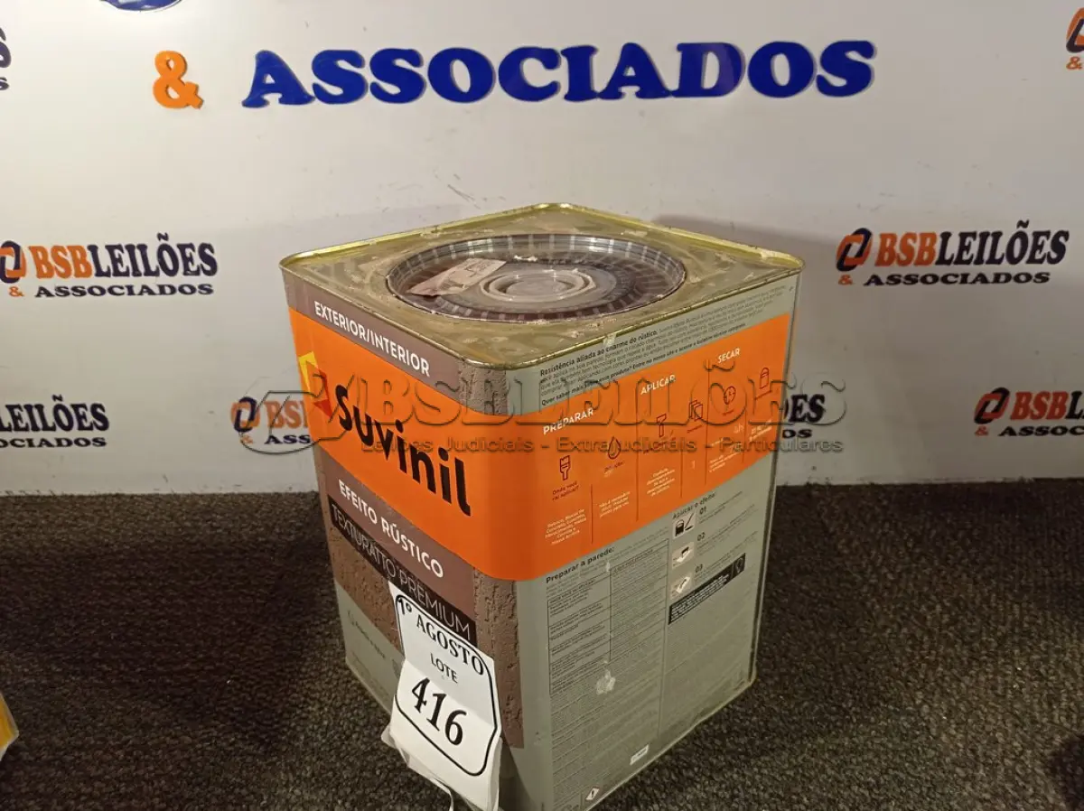 LOTE 416 - 01 LATA DE TINTA TEXTURATTO PREMIUM EFEITO RÚSTICO INTERIOR/EXTERIOR SUVINIL 25KG. (NO ESTADO) ATENÇÃO! FAZER A VISITAÇÃO ANTES DE ARREMATAR, NÃO SABEMOS SE FUNCIONA. LEILÃO NÃO TEM GARANTIA E NEM DEVOLUÇÃO, SUJEITO A POSSÍVEIS AVARIAS VISÍVEIS/OCULTAS E/OU AUSÊNCIA DE COMPONENTES.