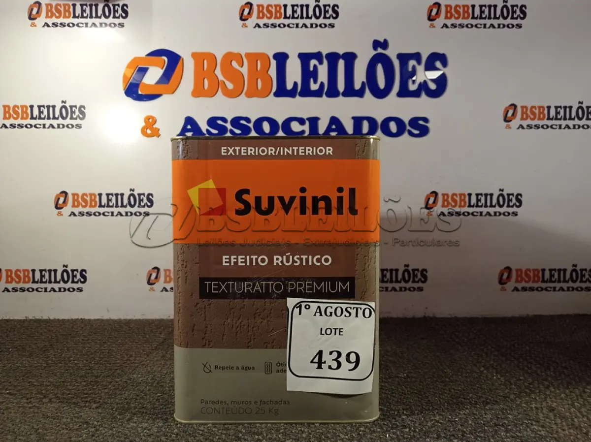 LOTE 439 - 01 LATA DE TINTA TEXTURATTO PREMIUM EFEITO RÚSTICO INTERIOR/EXTERIOR SUVINIL 25KG. (NO ESTADO) ATENÇÃO! FAZER A VISITAÇÃO ANTES DE ARREMATAR, NÃO SABEMOS SE FUNCIONA. LEILÃO NÃO TEM GARANTIA E NEM DEVOLUÇÃO, SUJEITO A POSSÍVEIS AVARIAS VISÍVEIS/OCULTAS E/OU AUSÊNCIA DE COMPONENTES.