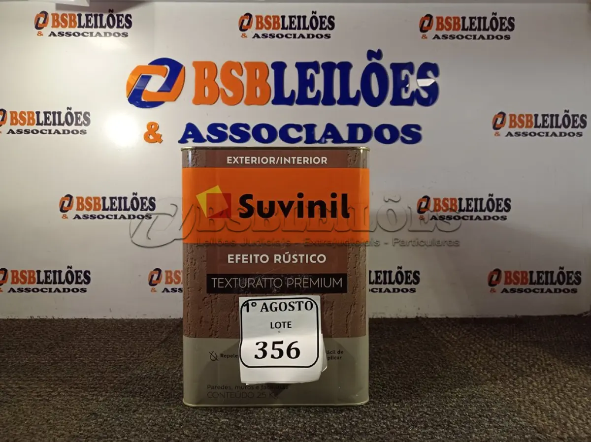 LOTE 356 - 01 LATA DE TINTA TEXTURATTO PREMIUM EFEITO RÚSTICO INTERIOR/EXTERIOR SUVINIL 25KG. (NO ESTADO) ATENÇÃO! FAZER A VISITAÇÃO ANTES DE ARREMATAR, NÃO SABEMOS SE FUNCIONA. LEILÃO NÃO TEM GARANTIA E NEM DEVOLUÇÃO, SUJEITO A POSSÍVEIS AVARIAS VISÍVEIS/OCULTAS E/OU AUSÊNCIA DE COMPONENTES.