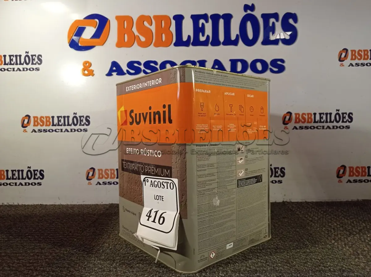 LOTE 416 - 01 LATA DE TINTA TEXTURATTO PREMIUM EFEITO RÚSTICO INTERIOR/EXTERIOR SUVINIL 25KG. (NO ESTADO) ATENÇÃO! FAZER A VISITAÇÃO ANTES DE ARREMATAR, NÃO SABEMOS SE FUNCIONA. LEILÃO NÃO TEM GARANTIA E NEM DEVOLUÇÃO, SUJEITO A POSSÍVEIS AVARIAS VISÍVEIS/OCULTAS E/OU AUSÊNCIA DE COMPONENTES.