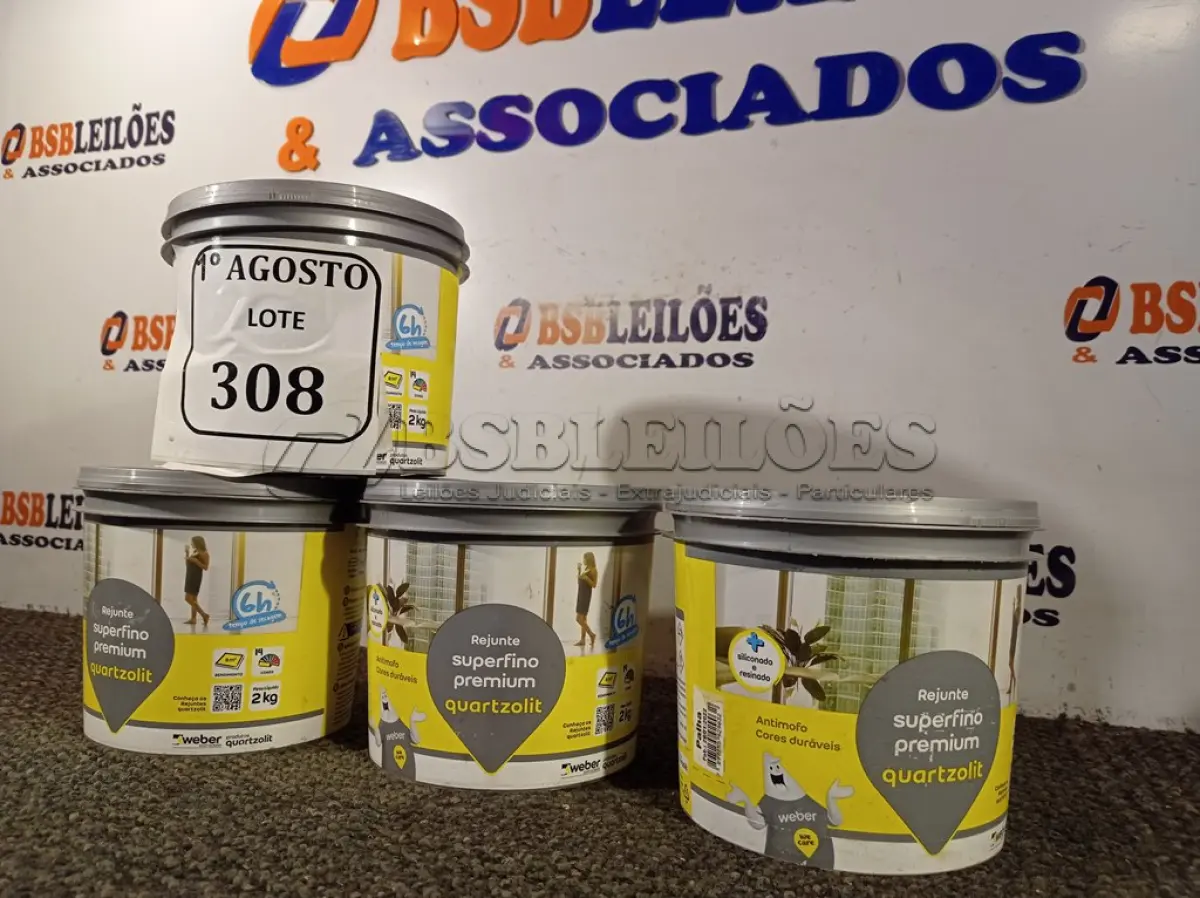 LOTE 308 - 04 BALDINHOS DE REJUNTE SUPERFINO PREMIUM QUARTZOLIT COM 2KG CADA. (NO ESTADO) ATENÇÃO! FAZER A VISITAÇÃO ANTES DE ARREMATAR, NÃO SABEMOS SE FUNCIONA. LEILÃO NÃO TEM GARANTIA E NEM DEVOLUÇÃO, SUJEITO A POSSÍVEIS AVARIAS VISÍVEIS/OCULTAS E/OU AUSÊNCIA DE COMPONENTES.
