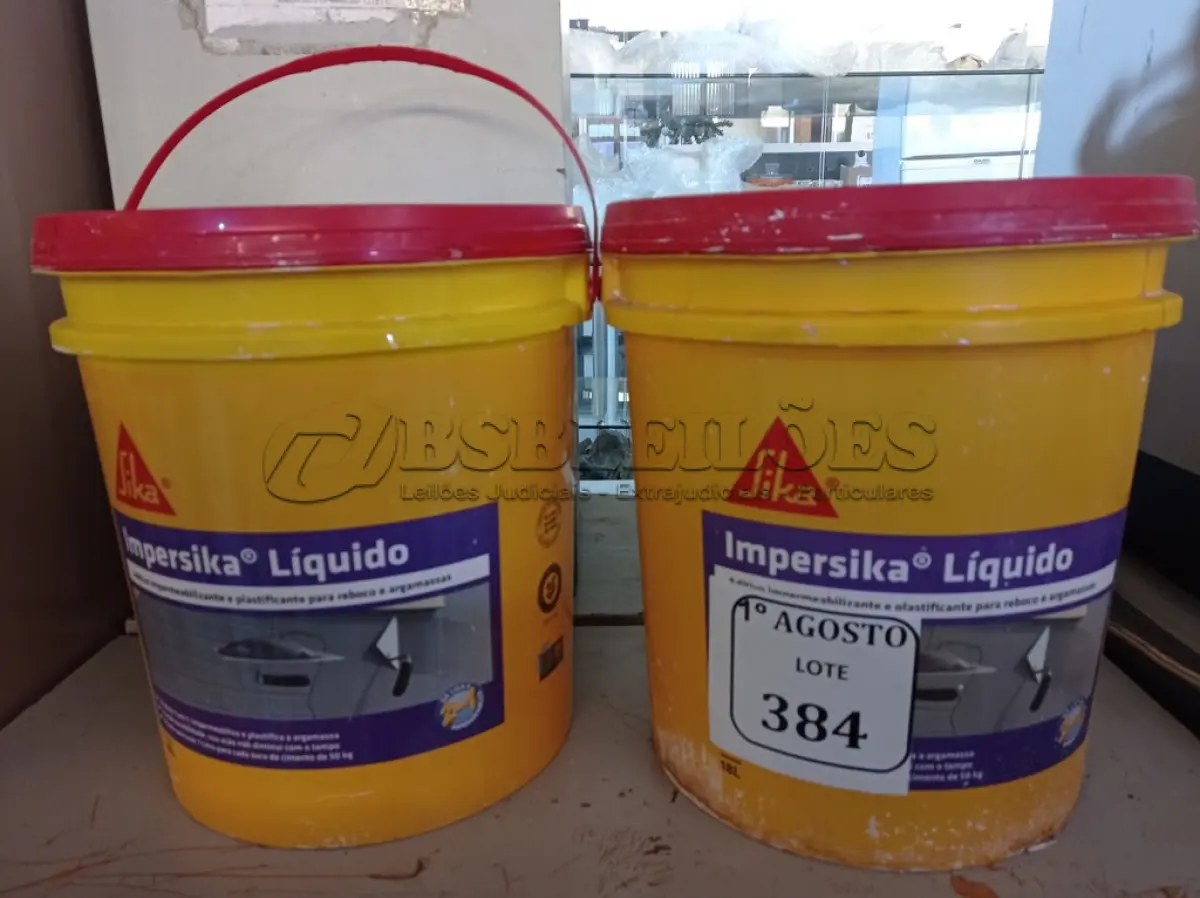 LOTE 384 - 02 BALDES IMPERSIKA LÍQUIDO. (NO ESTADO) ATENÇÃO! FAZER A VISITAÇÃO ANTES DE ARREMATAR, NÃO SABEMOS SE FUNCIONA. LEILÃO NÃO TEM GARANTIA E NEM DEVOLUÇÃO, SUJEITO A POSSÍVEIS AVARIAS VISÍVEIS/OCULTAS E/OU AUSÊNCIA DE COMPONENTES.