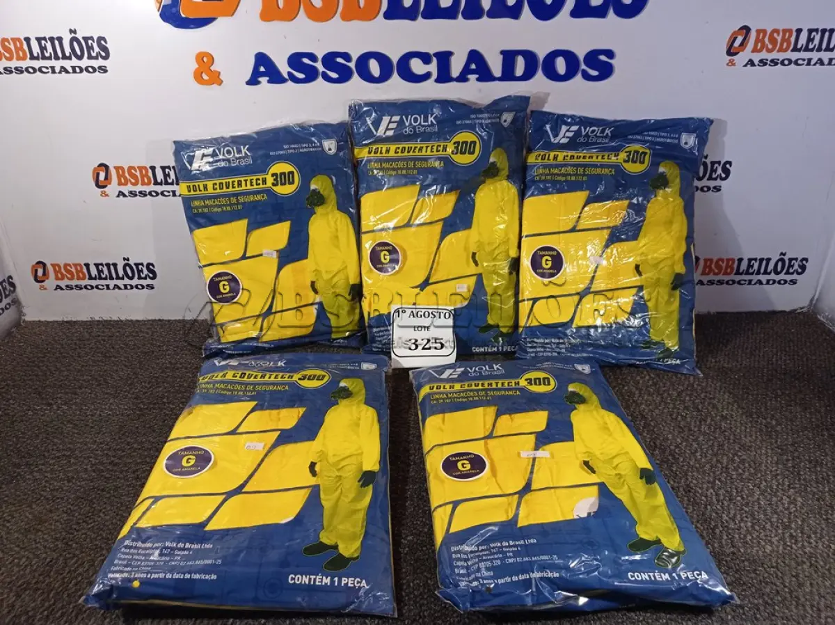 LOTE 325 - 05 MACACÕES DE SEGURANÇA VOLH GOVERTECH 300 TAMANHO G. (NO ESTADO) ATENÇÃO! FAZER A VISITAÇÃO ANTES DE ARREMATAR, NÃO SABEMOS SE FUNCIONA. LEILÃO NÃO TEM GARANTIA E NEM DEVOLUÇÃO, SUJEITO A POSSÍVEIS AVARIAS VISÍVEIS/OCULTAS E/OU AUSÊNCIA DE COMPONENTES.