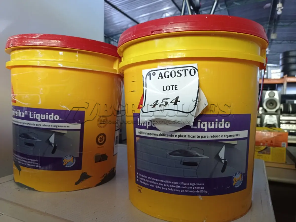 LOTE 454 - 02 BALDES IMPERSIKA LÍQUIDO. (NO ESTADO) ATENÇÃO! FAZER A VISITAÇÃO ANTES DE ARREMATAR, NÃO SABEMOS SE FUNCIONA. LEILÃO NÃO TEM GARANTIA E NEM DEVOLUÇÃO, SUJEITO A POSSÍVEIS AVARIAS VISÍVEIS/OCULTAS E/OU AUSÊNCIA DE COMPONENTES.