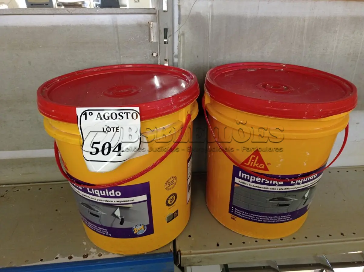 LOTE 504 - 02 BALDES IMPERSIKA LÍQUIDO. (NO ESTADO) ATENÇÃO! FAZER A VISITAÇÃO ANTES DE ARREMATAR, NÃO SABEMOS SE FUNCIONA. LEILÃO NÃO TEM GARANTIA E NEM DEVOLUÇÃO, SUJEITO A POSSÍVEIS AVARIAS VISÍVEIS/OCULTAS E/OU AUSÊNCIA DE COMPONENTES.