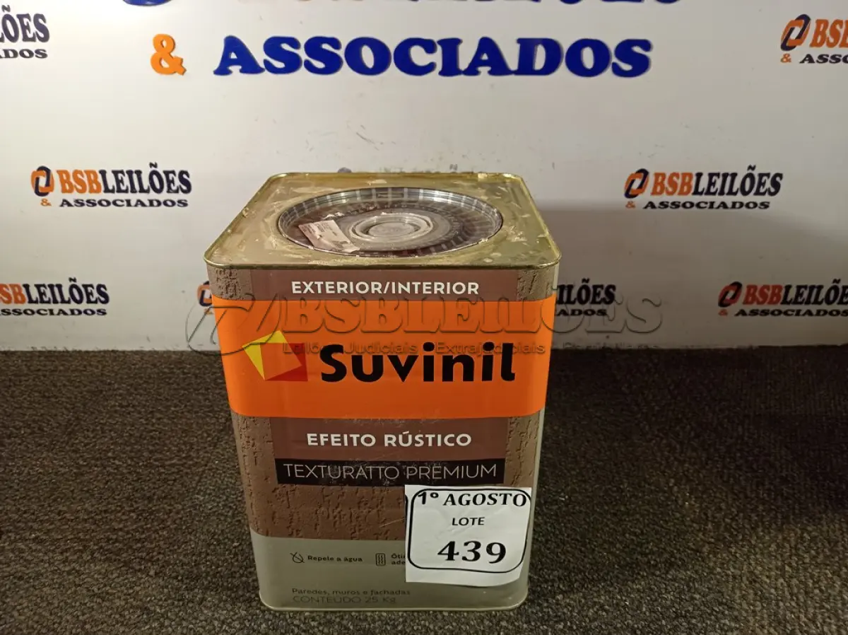 LOTE 439 - 01 LATA DE TINTA TEXTURATTO PREMIUM EFEITO RÚSTICO INTERIOR/EXTERIOR SUVINIL 25KG. (NO ESTADO) ATENÇÃO! FAZER A VISITAÇÃO ANTES DE ARREMATAR, NÃO SABEMOS SE FUNCIONA. LEILÃO NÃO TEM GARANTIA E NEM DEVOLUÇÃO, SUJEITO A POSSÍVEIS AVARIAS VISÍVEIS/OCULTAS E/OU AUSÊNCIA DE COMPONENTES.
