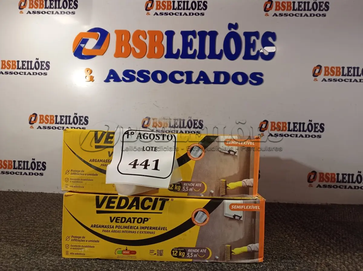LOTE 441 - 02 CAIXAS DE VEDATOP ARGAMASSA POLIMÉRICA IMPERMEÁVEL 12KG. (NO ESTADO) ATENÇÃO! FAZER A VISITAÇÃO ANTES DE ARREMATAR, NÃO SABEMOS SE FUNCIONA. LEILÃO NÃO TEM GARANTIA E NEM DEVOLUÇÃO, SUJEITO A POSSÍVEIS AVARIAS VISÍVEIS/OCULTAS E/OU AUSÊNCIA DE COMPONENTES.