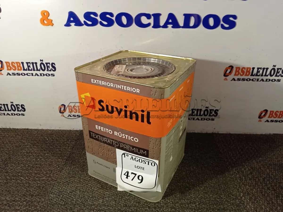 LOTE 479 - 01 LATA DE TINTA TEXTURATTO PREMIUM EFEITO RÚSTICO INTERIOR/EXTERIOR SUVINIL 25KG. (NO ESTADO) ATENÇÃO! FAZER A VISITAÇÃO ANTES DE ARREMATAR, NÃO SABEMOS SE FUNCIONA. LEILÃO NÃO TEM GARANTIA E NEM DEVOLUÇÃO, SUJEITO A POSSÍVEIS AVARIAS VISÍVEIS/OCULTAS E/OU AUSÊNCIA DE COMPONENTES.
