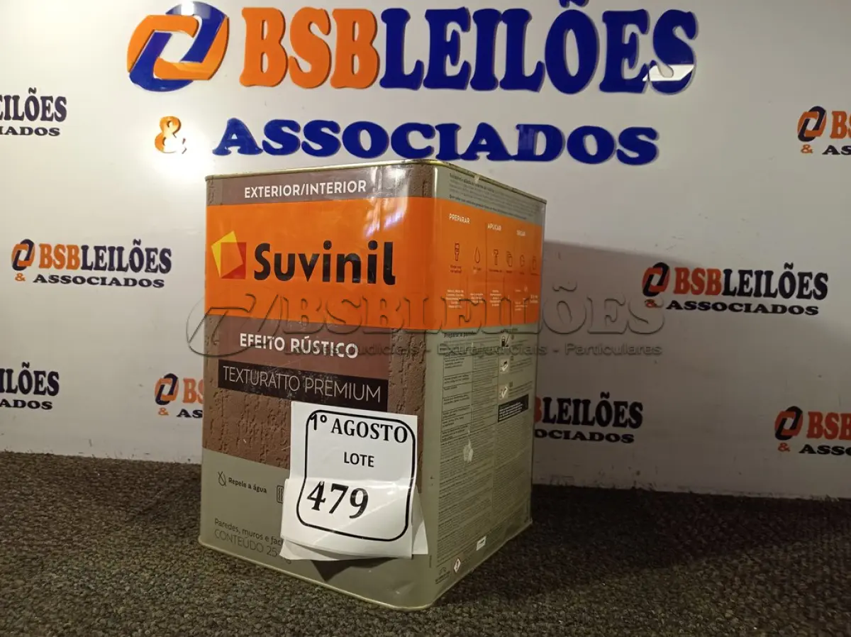 LOTE 479 - 01 LATA DE TINTA TEXTURATTO PREMIUM EFEITO RÚSTICO INTERIOR/EXTERIOR SUVINIL 25KG. (NO ESTADO) ATENÇÃO! FAZER A VISITAÇÃO ANTES DE ARREMATAR, NÃO SABEMOS SE FUNCIONA. LEILÃO NÃO TEM GARANTIA E NEM DEVOLUÇÃO, SUJEITO A POSSÍVEIS AVARIAS VISÍVEIS/OCULTAS E/OU AUSÊNCIA DE COMPONENTES.