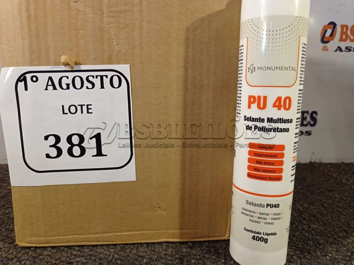 LOTE 381 - 12 SELANTES MULTIUSO DE POLIURETANO PU 40 CONTENDO 400MG CADA. (NO ESTADO) ATENÇÃO! FAZER A VISITAÇÃO ANTES DE ARREMATAR, NÃO SABEMOS SE FUNCIONA. LEILÃO NÃO TEM GARANTIA E NEM DEVOLUÇÃO, SUJEITO A POSSÍVEIS AVARIAS VISÍVEIS/OCULTAS E/OU AUSÊNCIA DE COMPONENTES.