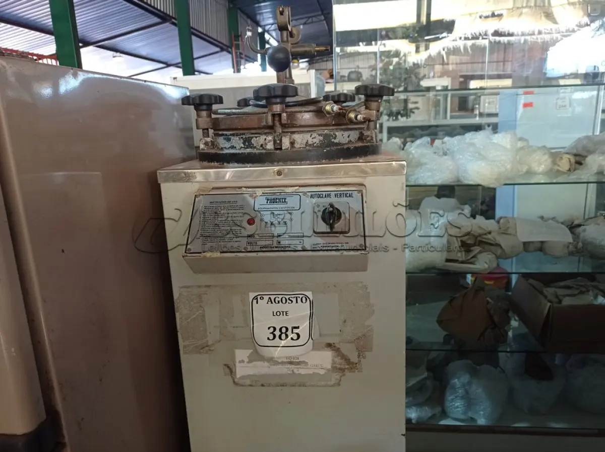 LOTE 385 - 01 AUTO CALVE PHOENIX 220VOLTS. (NO ESTADO) ATENÇÃO! FAZER A VISITAÇÃO ANTES DE ARREMATAR, NÃO SABEMOS SE FUNCIONA. LEILÃO NÃO TEM GARANTIA E NEM DEVOLUÇÃO, SUJEITO A POSSÍVEIS AVARIAS VISÍVEIS/OCULTAS E/OU AUSÊNCIA DE COMPONENTES.
