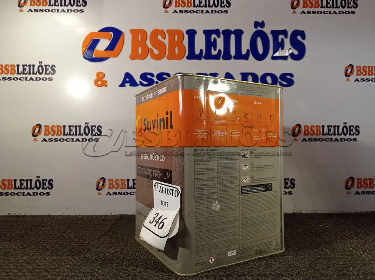 LOTE 346 - 01 LATA DE TINTA TEXTURATTO PREMIUM EFEITO RÚSTICO INTERIOR/EXTERIOR SUVINIL 25KG. (NO ESTADO) ATENÇÃO! FAZER A VISITAÇÃO ANTES DE ARREMATAR, NÃO SABEMOS SE FUNCIONA. LEILÃO NÃO TEM GARANTIA E NEM DEVOLUÇÃO, SUJEITO A POSSÍVEIS AVARIAS VISÍVEIS/OCULTAS E/OU AUSÊNCIA DE COMPONENTES.