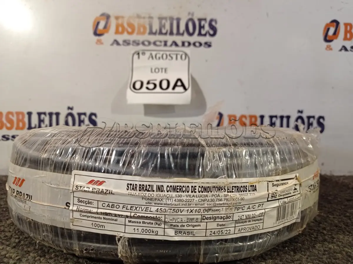 LOTE 050 - 01 ROLO DE CABO FLEXÍVEL 450/750VOLTS 1X10MM NA COR PRETA. (NO ESTADO) ATENÇÃO! FAZER A VISITAÇÃO ANTES DE ARREMATAR, NÃO SABEMOS SE FUNCIONA. LEILÃO NÃO TEM GARANTIA E NEM DEVOLUÇÃO, SUJEITO A POSSÍVEIS AVARIAS VISÍVEIS/OCULTAS E/OU AUSÊNCIA DE COMPONENTES.