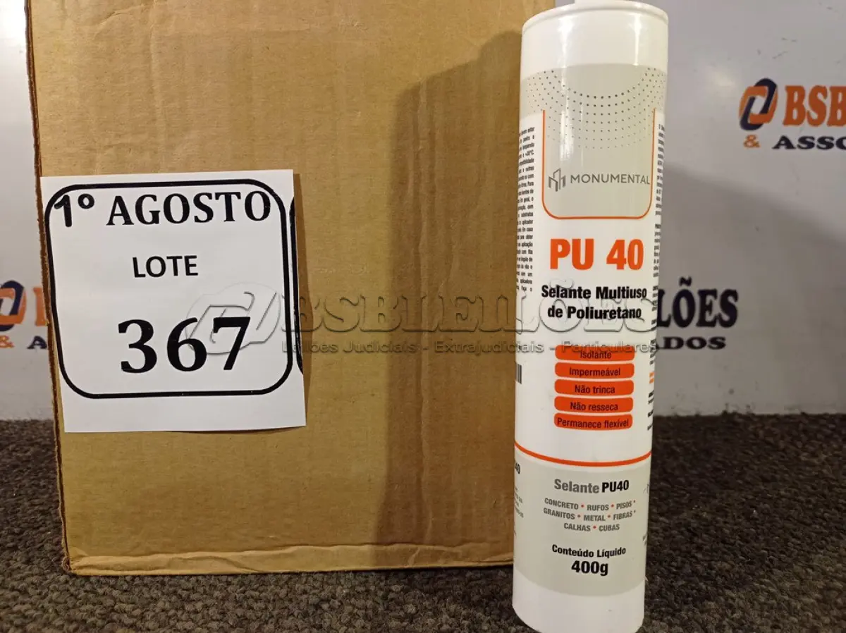 LOTE 367 - 12 SELANTES MULTIUSO DE POLIURETANO PU 40 CONTENDO 400MG CADA. (NO ESTADO) ATENÇÃO! FAZER A VISITAÇÃO ANTES DE ARREMATAR, NÃO SABEMOS SE FUNCIONA. LEILÃO NÃO TEM GARANTIA E NEM DEVOLUÇÃO, SUJEITO A POSSÍVEIS AVARIAS VISÍVEIS/OCULTAS E/OU AUSÊNCIA DE COMPONENTES.