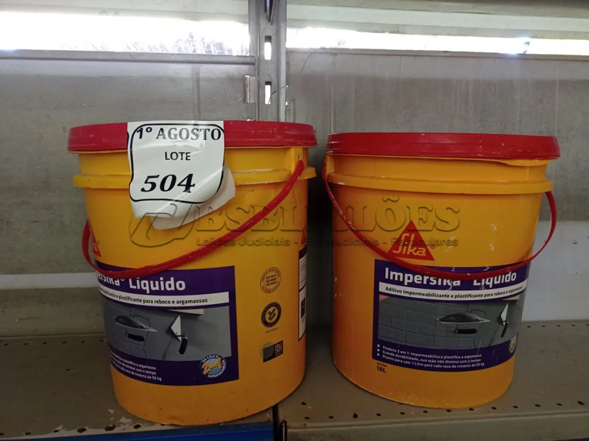 LOTE 504 - 02 BALDES IMPERSIKA LÍQUIDO. (NO ESTADO) ATENÇÃO! FAZER A VISITAÇÃO ANTES DE ARREMATAR, NÃO SABEMOS SE FUNCIONA. LEILÃO NÃO TEM GARANTIA E NEM DEVOLUÇÃO, SUJEITO A POSSÍVEIS AVARIAS VISÍVEIS/OCULTAS E/OU AUSÊNCIA DE COMPONENTES.