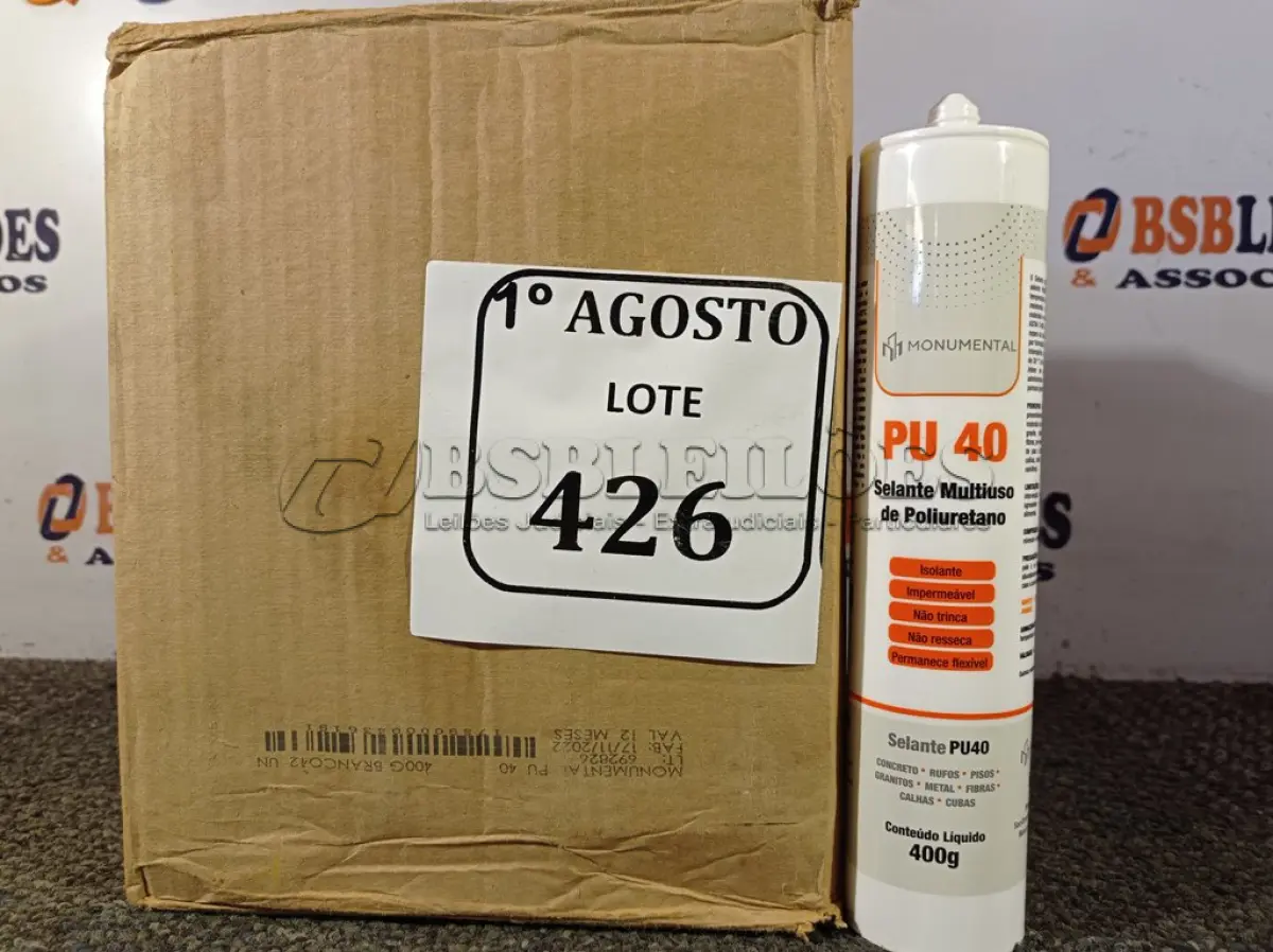 LOTE 426 - 12 SELANTES MULTIUSO DE POLIURETANO PU 40 CONTENDO 400MG CADA. (NO ESTADO) ATENÇÃO! FAZER A VISITAÇÃO ANTES DE ARREMATAR, NÃO SABEMOS SE FUNCIONA. LEILÃO NÃO TEM GARANTIA E NEM DEVOLUÇÃO, SUJEITO A POSSÍVEIS AVARIAS VISÍVEIS/OCULTAS E/OU AUSÊNCIA DE COMPONENTES.