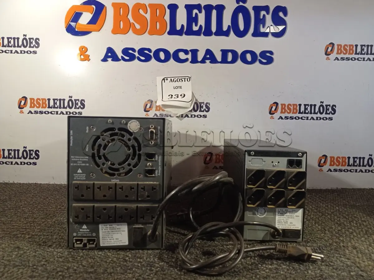 LOTE 339 - 02 NOBREAKS. (NO ESTADO) ATENÇÃO! FAZER A VISITAÇÃO ANTES DE ARREMATAR, NÃO SABEMOS SE FUNCIONA. LEILÃO NÃO TEM GARANTIA E NEM DEVOLUÇÃO, SUJEITO A POSSÍVEIS AVARIAS VISÍVEIS/OCULTAS E/OU AUSÊNCIA DE COMPONENTES.