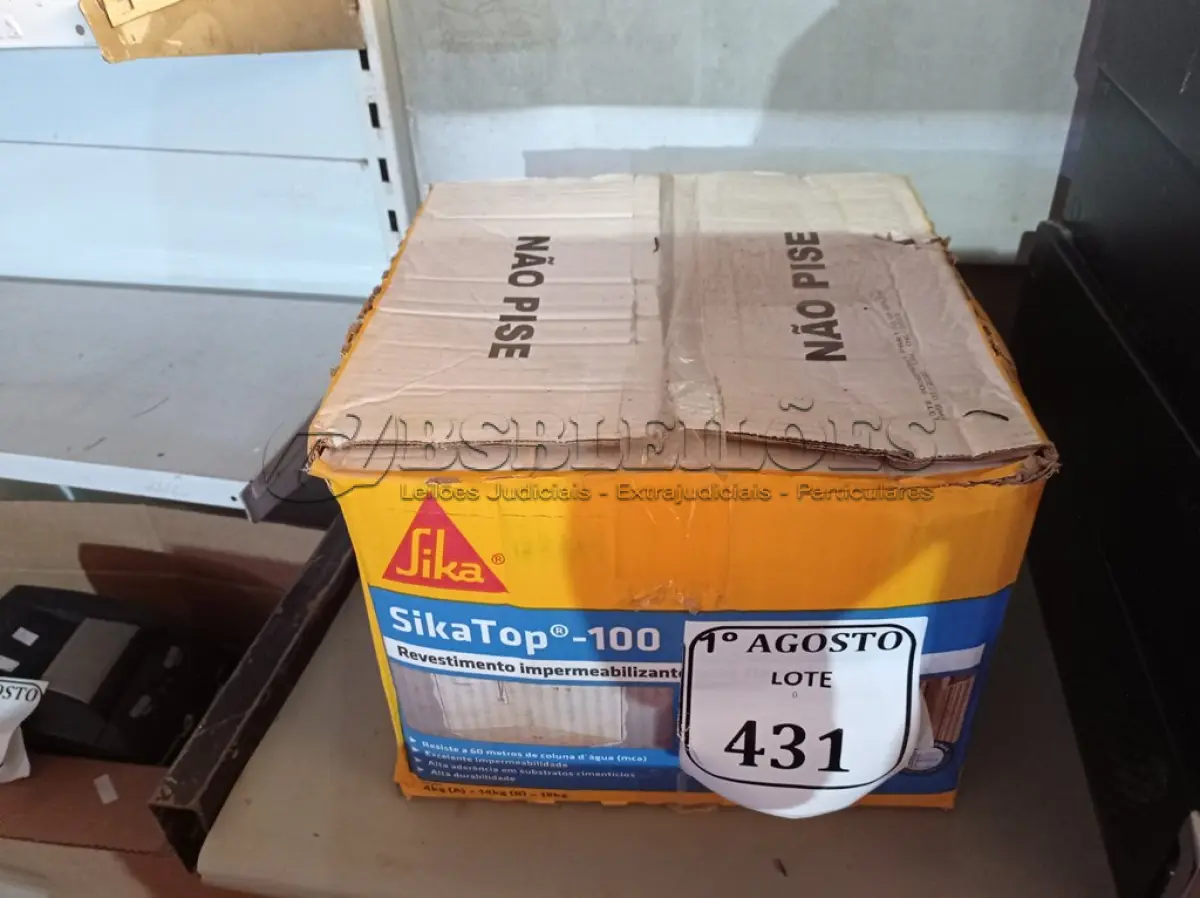 LOTE 431 - 01 CAIXA SIKA TOP 100 REVESTIMENTO IMPERMEABILIZANTE SEMI-FLEXIVEL 18KG. (NO ESTADO) ATENÇÃO! FAZER A VISITAÇÃO ANTES DE ARREMATAR, NÃO SABEMOS SE FUNCIONA. LEILÃO NÃO TEM GARANTIA E NEM DEVOLUÇÃO, SUJEITO A POSSÍVEIS AVARIAS VISÍVEIS/OCULTAS E/OU AUSÊNCIA DE COMPONENTES.