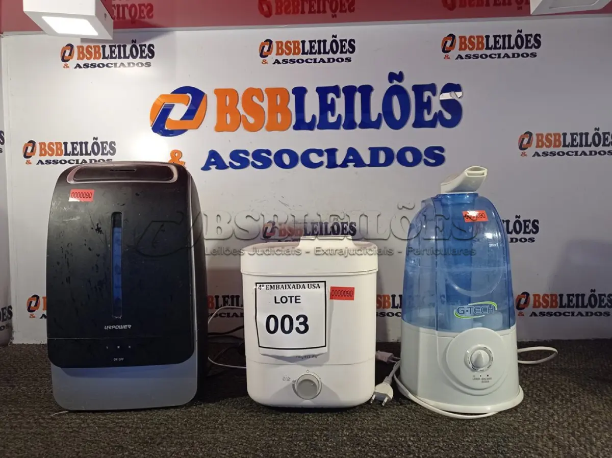 LOTE 003 - 03 UMIDIFICADORES, SENDO 01 BLACK DECKER PERFECT AIR BIVOLT, 01 G.TECH ULTRA-SÔNICO BIVOLT E (01 URPOWER 110V ) (HUMIDIFIERS). (NO ESTADO EM QUE SE ENCONTRA. SUJEITO A AVARIAS OCULTAS/VISÍVEIS.)0000090