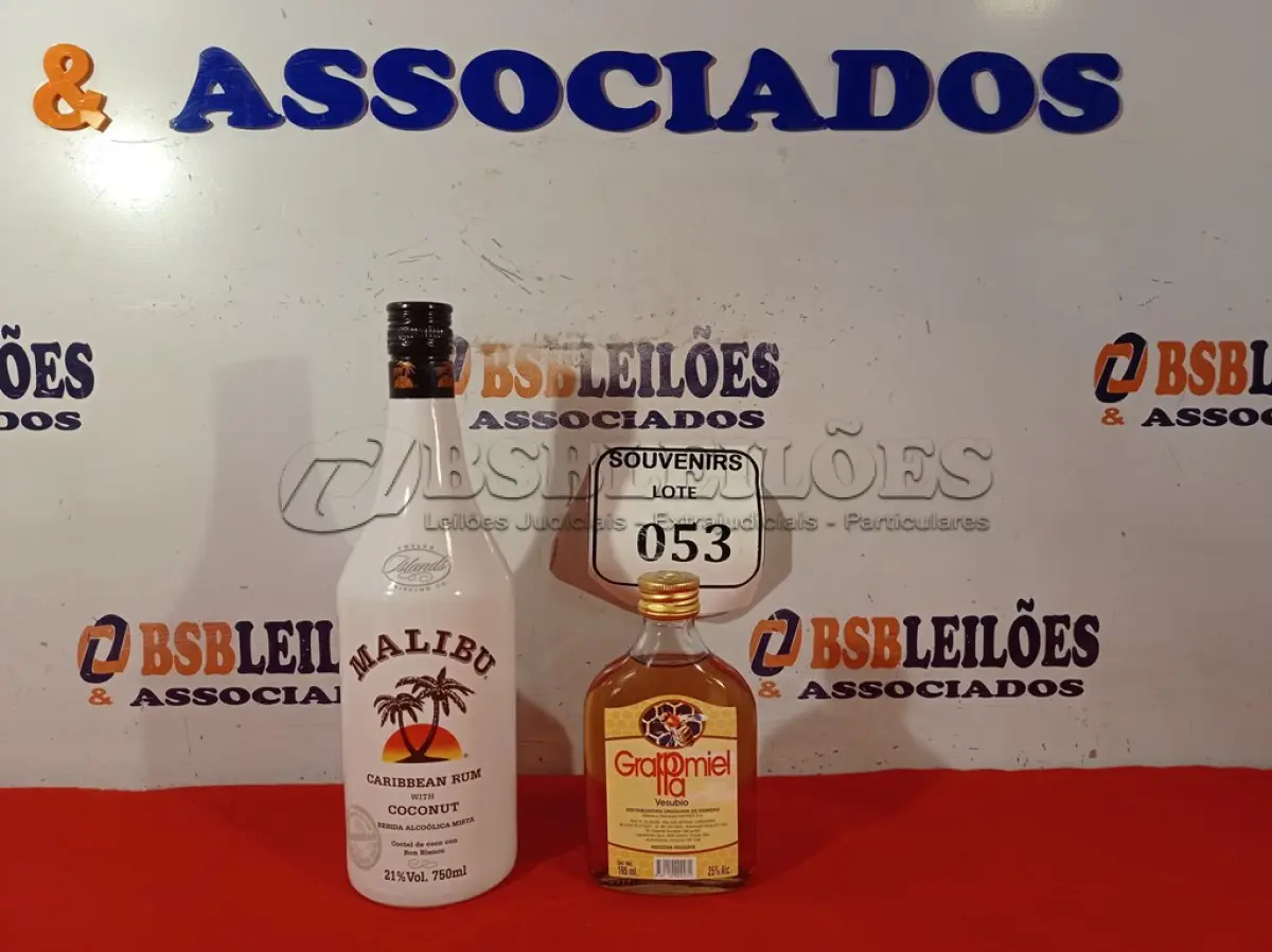 LOTE 053 - 01 GARRAFA GRAPPAMIEL VESUBIO 195ML, 01 GARRAFA DE RUM MALIBU 750ML (NO ESTADO EM QUE SE ENCONTRA) ATENÇÃO! FAZER A VISITAÇÃO ANTES DE ARREMATAR, NÃO SABEMOS SE FUNCIONA. LEILÃO NÃO TEM GARANTIA E NEM DEVOLUÇÃO, SUJEITO A POSSÍVEIS AVARIAS VISÍVEIS/OCULTAS E/OU AUSÊNCIA DE COMPONENTES.  