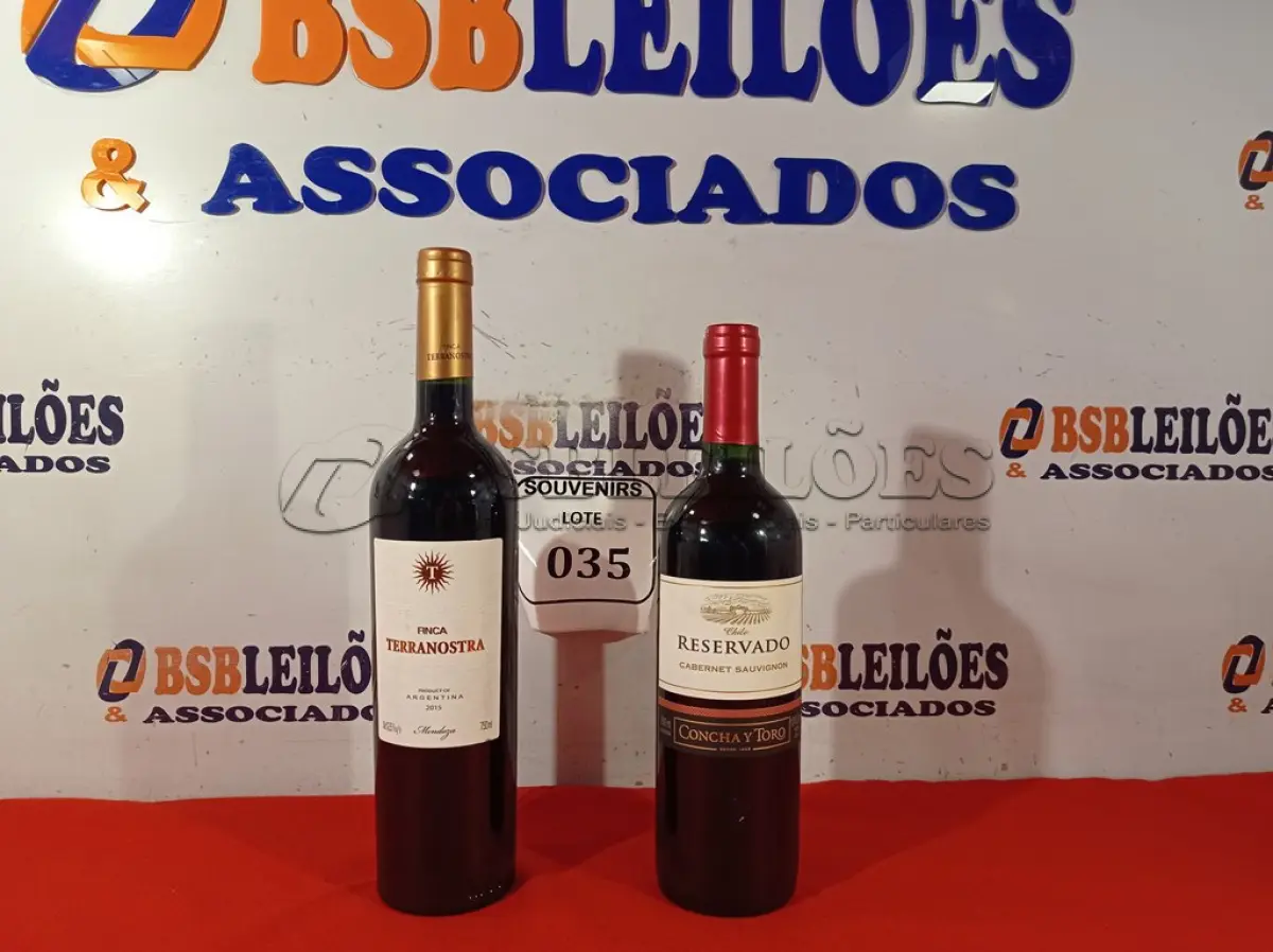 LOTE 035 -  01 GARRAFA DE VINHO FINCA TERRANOSTRA ARGENTINO 2015 750ML E 01 GARRAFA CHILE RESERVADO CABERNET SAUVIGNOT. 750ML. LACRADO.  (NO ESTADO EM QUE SE ENCONTRA) ATENÇÃO! FAZER A VISITAÇÃO ANTES DE ARREMATAR, NÃO SABEMOS SE FUNCIONA. LEILÃO NÃO TEM GARANTIA E NEM DEVOLUÇÃO, SUJEITO A POSSÍVEIS AVARIAS VISÍVEIS/OCULTAS E/OU AUSÊNCIA DE COMPONENTES.  