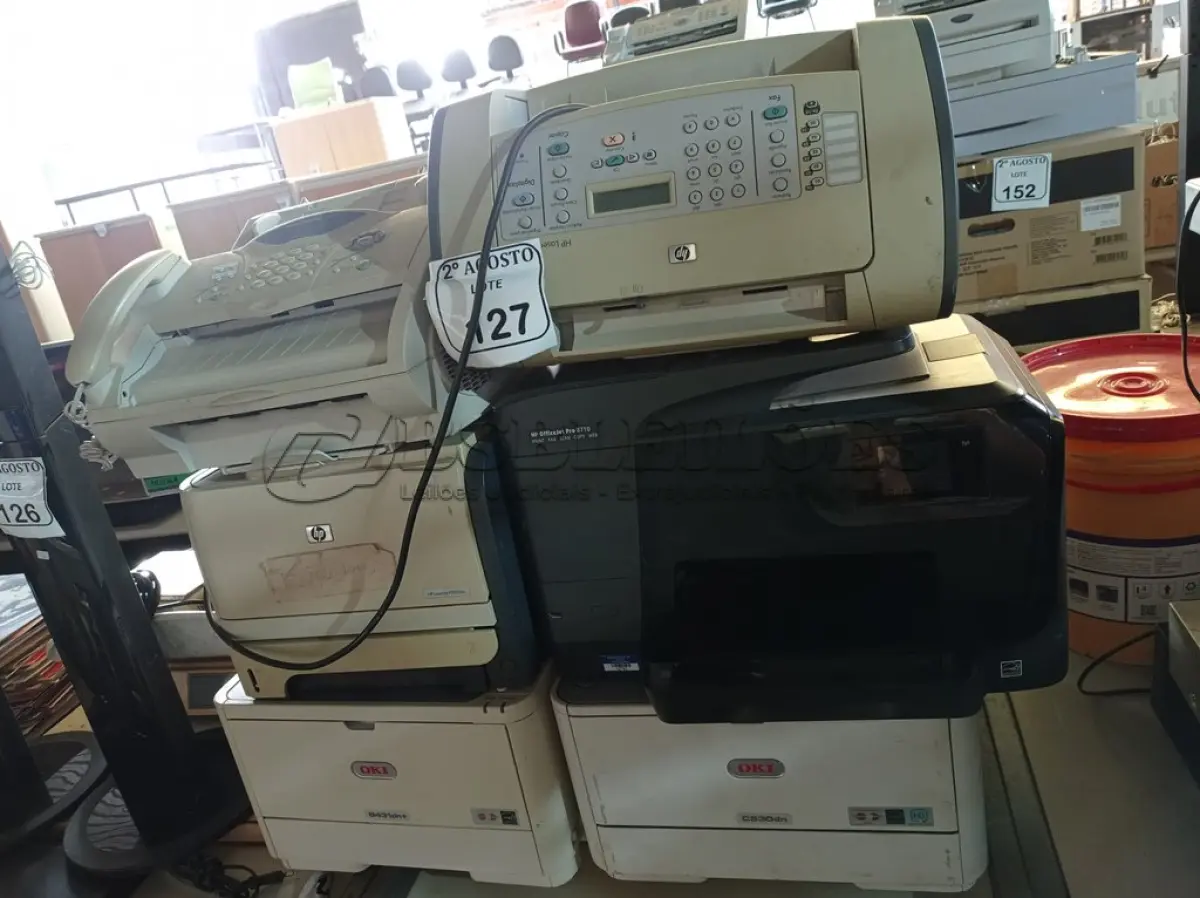 LOTE 127 - 05 IMPRESSORAS MARCAS E MODELOS DIVERSOS E 01 APARELHO DE FAX. (NO ESTADO) ATENÇÃO! FAZER A VISITAÇÃO ANTES DE ARREMATAR, NÃO SABEMOS SE FUNCIONA. LEILÃO NÃO TEM GARANTIA E NEM DEVOLUÇÃO, SUJEITO A POSSÍVEIS AVARIAS VISÍVEIS/OCULTAS E/OU AUSÊNCIA DE COMPONENTES.