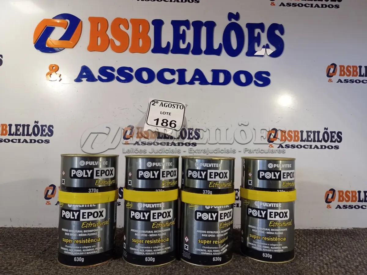 LOTE 186 - 04 ADESIVOS POLYEPOX 630G CADA. (NO ESTADO) ATENÇÃO! FAZER A VISITAÇÃO ANTES DE ARREMATAR, NÃO SABEMOS SE FUNCIONA. LEILÃO NÃO TEM GARANTIA E NEM DEVOLUÇÃO, SUJEITO A POSSÍVEIS AVARIAS VISÍVEIS/OCULTAS E/OU AUSÊNCIA DE COMPONENTES.