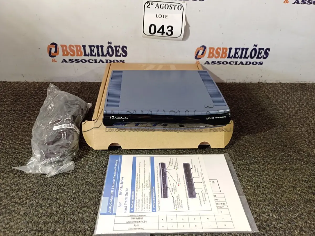 LOTE 043 - 01 APARELHO AUDIOCODES MODELO MP-11/2FXS/3AC. (NO ESTADO) ATENÇÃO! FAZER A VISITAÇÃO ANTES DE ARREMATAR, NÃO SABEMOS SE FUNCIONA. LEILÃO NÃO TEM GARANTIA E NEM DEVOLUÇÃO, SUJEITO A POSSÍVEIS AVARIAS VISÍVEIS/OCULTAS E/OU AUSÊNCIA DE COMPONENTES.