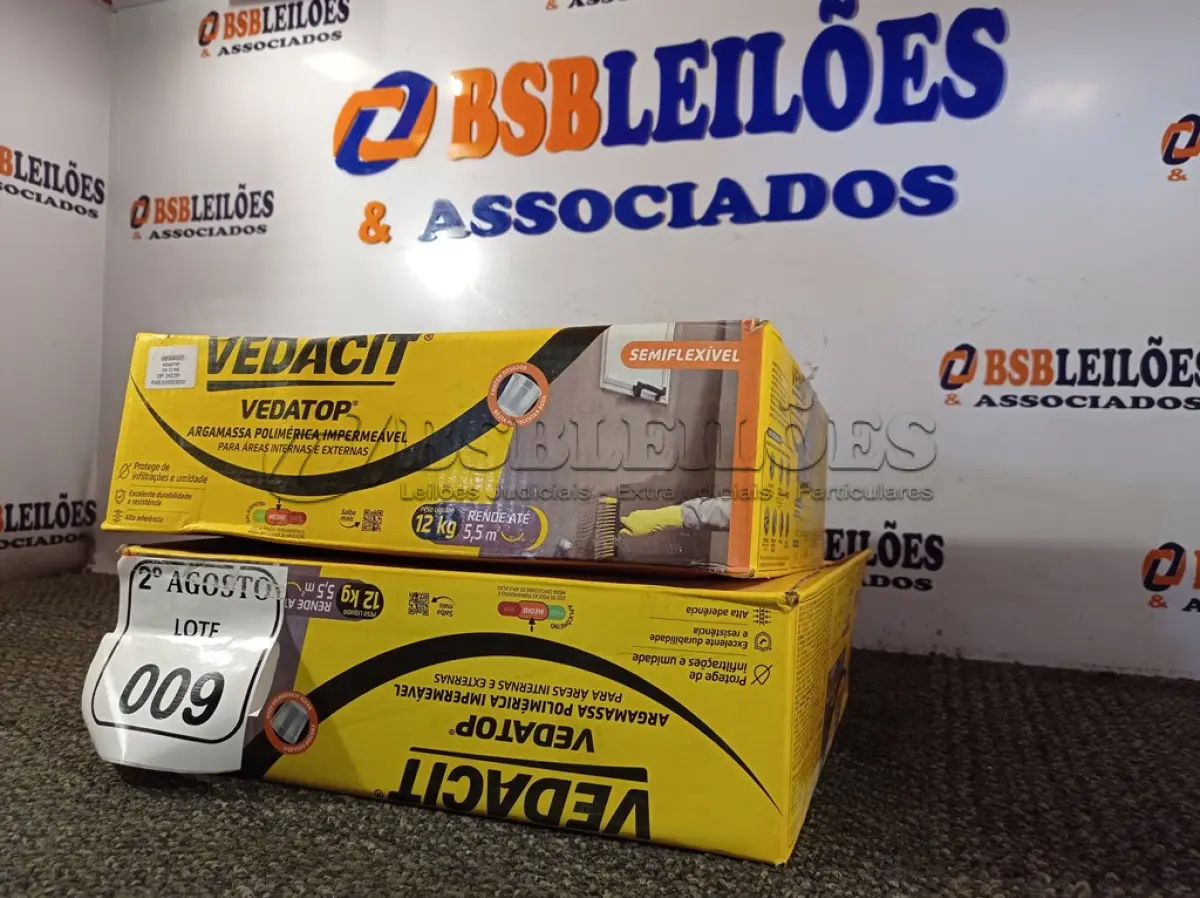 LOTE 009 - 02 VEDACIT ARGAMASSA POLIMÉRICA IMPERMEÁVEL 12KGS CADA. (NO ESTADO) ATENÇÃO! FAZER A VISITAÇÃO ANTES DE ARREMATAR, NÃO SABEMOS SE FUNCIONA. LEILÃO NÃO TEM GARANTIA E NEM DEVOLUÇÃO, SUJEITO A POSSÍVEIS AVARIAS VISÍVEIS/OCULTAS E/OU AUSÊNCIA DE COMPONENTES.