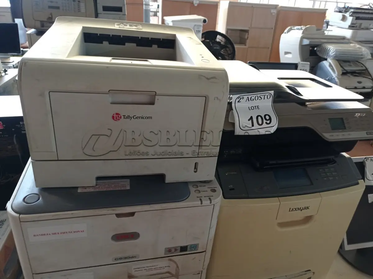 LOTE 109 - 05 IMPRESSORAS MARCAS E MODELOS DIVERSOS. (NO ESTADO) ATENÇÃO! FAZER A VISITAÇÃO ANTES DE ARREMATAR, NÃO SABEMOS SE FUNCIONA. LEILÃO NÃO TEM GARANTIA E NEM DEVOLUÇÃO, SUJEITO A POSSÍVEIS AVARIAS VISÍVEIS/OCULTAS E/OU AUSÊNCIA DE COMPONENTES.