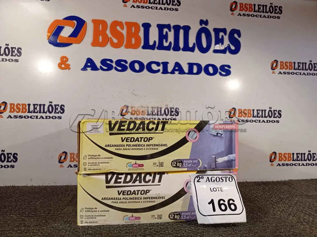LOTE 166 - 02 VEDACIT ARGAMASSA POLIMÉRICA IMPERMEÁVEL 12KGS CADA. (NO ESTADO) ATENÇÃO! FAZER A VISITAÇÃO ANTES DE ARREMATAR, NÃO SABEMOS SE FUNCIONA. LEILÃO NÃO TEM GARANTIA E NEM DEVOLUÇÃO, SUJEITO A POSSÍVEIS AVARIAS VISÍVEIS/OCULTAS E/OU AUSÊNCIA DE COMPONENTES.