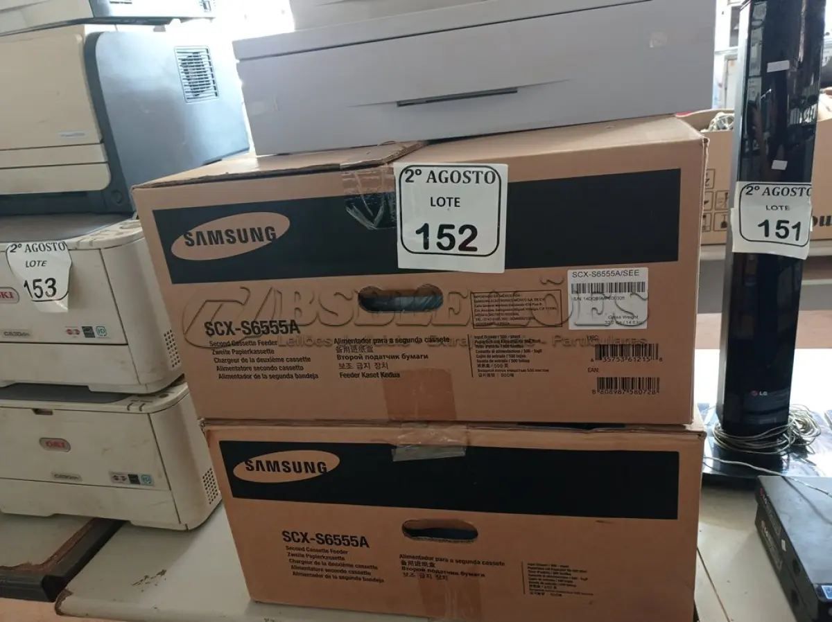 LOTE 152 - 03 GAVETAS PARA IMPRESSORA MARCA SAMSUNG DE MODELO SCX65554 E 01 APARELHO DE FAX. (NO ESTADO) ATENÇÃO! FAZER A VISITAÇÃO ANTES DE ARREMATAR, NÃO SABEMOS SE FUNCIONA. LEILÃO NÃO TEM GARANTIA E NEM DEVOLUÇÃO, SUJEITO A POSSÍVEIS AVARIAS VISÍVEIS/OCULTAS E/OU AUSÊNCIA DE COMPONENTES.