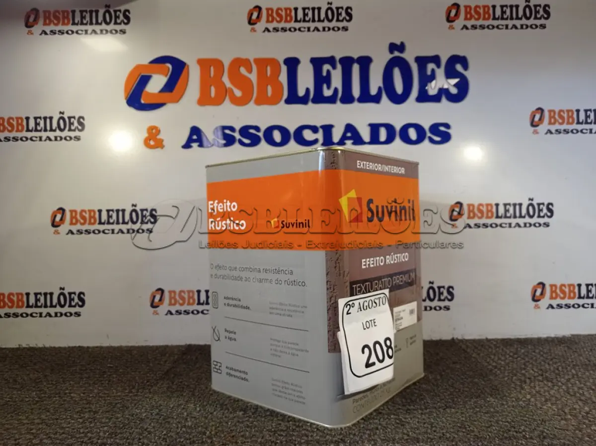LOTE 208 - 01 LATA DE TINTA SUVINIL TEXTURA PREMIUM. (NO ESTADO) ATENÇÃO! FAZER A VISITAÇÃO ANTES DE ARREMATAR, NÃO SABEMOS SE FUNCIONA. LEILÃO NÃO TEM GARANTIA E NEM DEVOLUÇÃO, SUJEITO A POSSÍVEIS AVARIAS VISÍVEIS/OCULTAS E/OU AUSÊNCIA DE COMPONENTES.