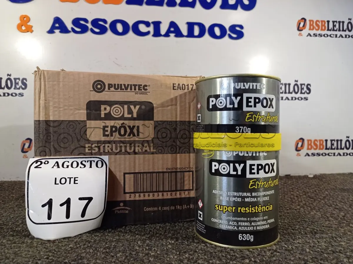 LOTE 117 - 04 ADESIVOS POLYEPOX 630G CADA. (NO ESTADO) ATENÇÃO! FAZER A VISITAÇÃO ANTES DE ARREMATAR, NÃO SABEMOS SE FUNCIONA. LEILÃO NÃO TEM GARANTIA E NEM DEVOLUÇÃO, SUJEITO A POSSÍVEIS AVARIAS VISÍVEIS/OCULTAS E/OU AUSÊNCIA DE COMPONENTES.
