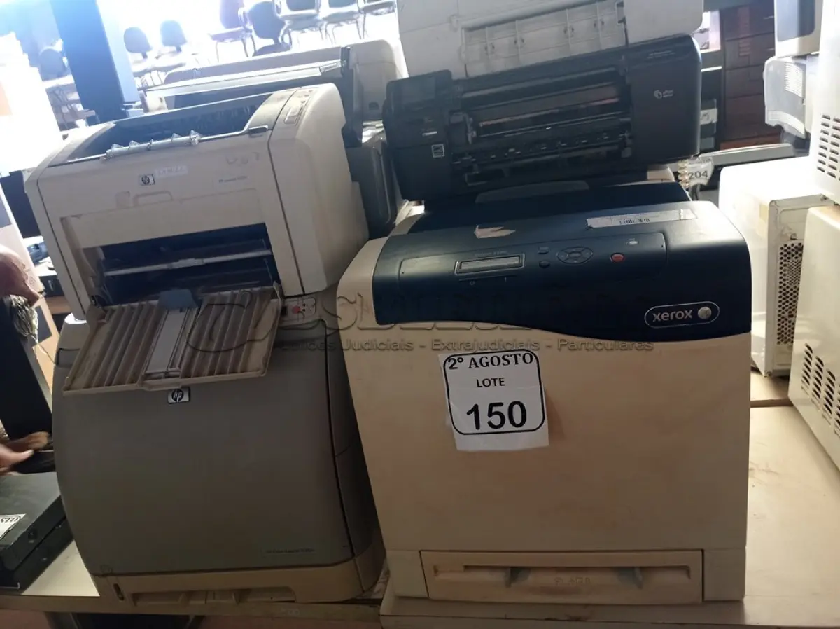 LOTE 150 - 09 IMPRESSORAS MARCAS E MODELOS DIVERSOS E 01 APARELHO DE FAX. (NO ESTADO) ATENÇÃO! FAZER A VISITAÇÃO ANTES DE ARREMATAR, NÃO SABEMOS SE FUNCIONA. LEILÃO NÃO TEM GARANTIA E NEM DEVOLUÇÃO, SUJEITO A POSSÍVEIS AVARIAS VISÍVEIS/OCULTAS E/OU AUSÊNCIA DE COMPONENTES.