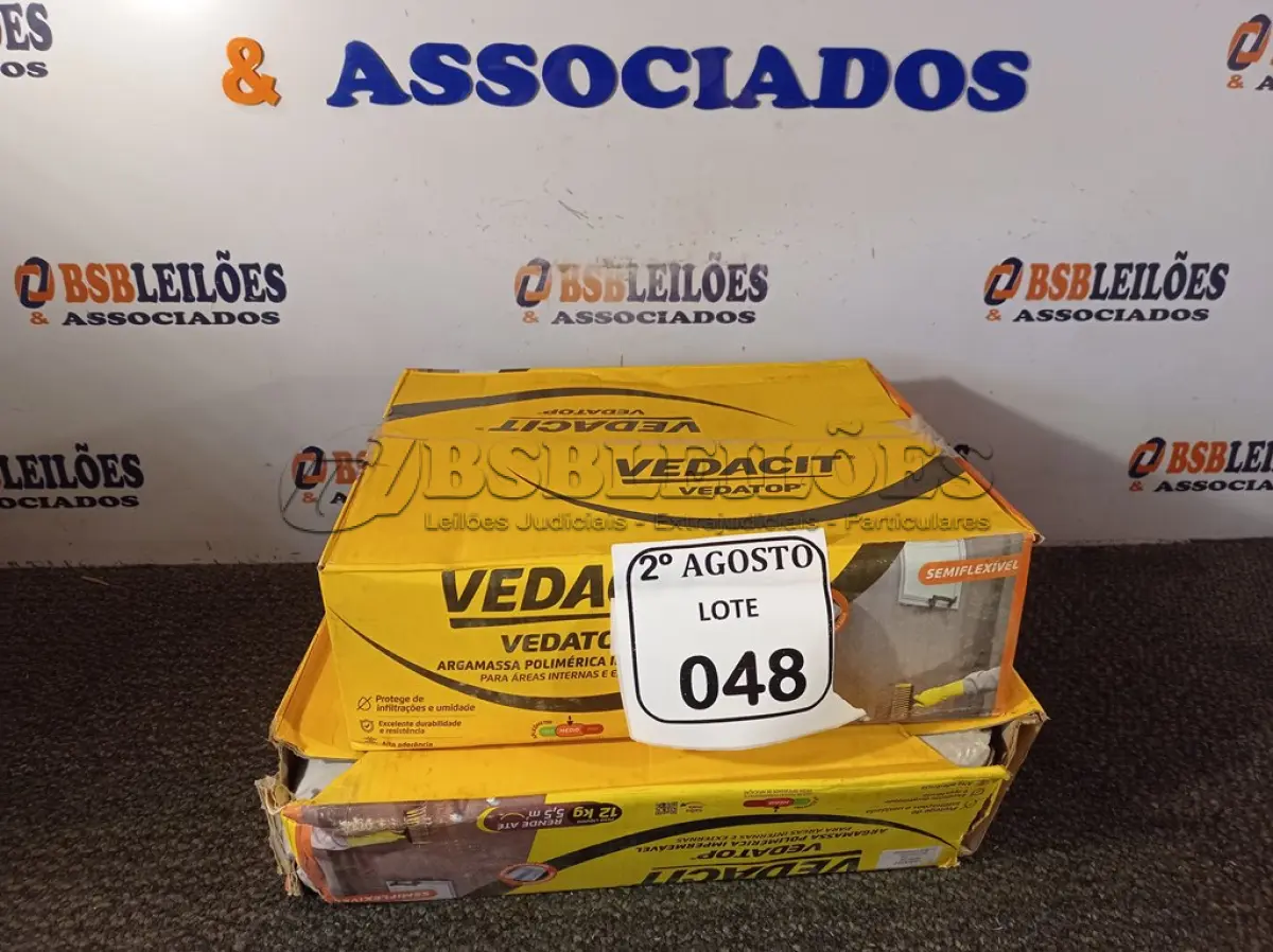 LOTE 048 - 02 VEDACIT ARGAMASSA POLIMÉRICA IMPERMEÁVEL 12KGS CADA. (NO ESTADO) ATENÇÃO! FAZER A VISITAÇÃO ANTES DE ARREMATAR, NÃO SABEMOS SE FUNCIONA. LEILÃO NÃO TEM GARANTIA E NEM DEVOLUÇÃO, SUJEITO A POSSÍVEIS AVARIAS VISÍVEIS/OCULTAS E/OU AUSÊNCIA DE COMPONENTES.