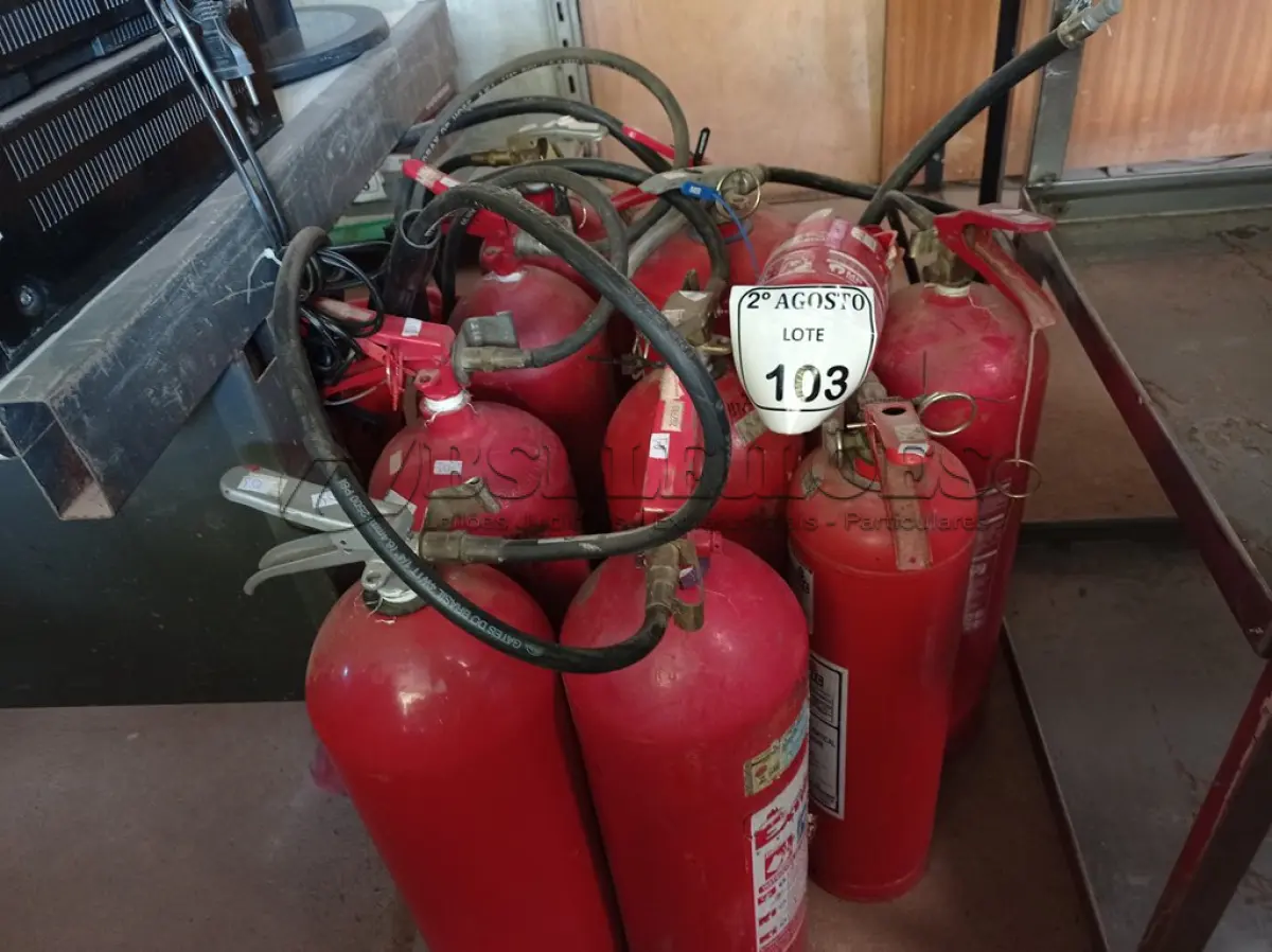 LOTE 103 - 11 EXTINTORES DE INCÊNDIO MARCAS E TAMANHOS DIVERSOS. (NO ESTADO) ATENÇÃO! FAZER A VISITAÇÃO ANTES DE ARREMATAR, NÃO SABEMOS SE FUNCIONA. LEILÃO NÃO TEM GARANTIA E NEM DEVOLUÇÃO, SUJEITO A POSSÍVEIS AVARIAS VISÍVEIS/OCULTAS E/OU AUSÊNCIA DE COMPONENTES.