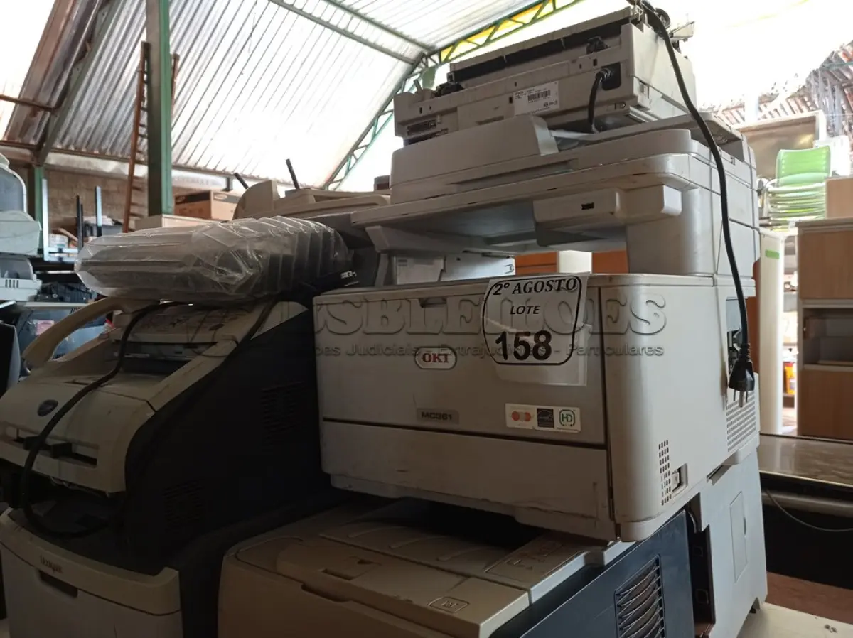 LOTE 158 - 07 IMPRESSORAS MARCAS E MODELOS DIVERSOS, 01 APARELHO DE FAX E 01 TONER AVULSO. (NO ESTADO) ATENÇÃO! FAZER A VISITAÇÃO ANTES DE ARREMATAR, NÃO SABEMOS SE FUNCIONA. LEILÃO NÃO TEM GARANTIA E NEM DEVOLUÇÃO, SUJEITO A POSSÍVEIS AVARIAS VISÍVEIS/OCULTAS E/OU AUSÊNCIA DE COMPONENTES.