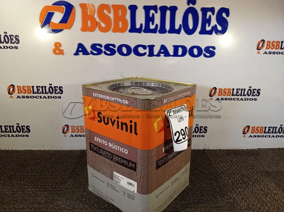 LOTE 290 - 01 LATA DE TINTA TEXTURATTO PREMIUM EFEITO RÚSTICO INTERIOR/EXTERIOR SUVINIL 25KG. (NO ESTADO) ATENÇÃO! FAZER A VISITAÇÃO ANTES DE ARREMATAR, NÃO SABEMOS SE FUNCIONA. LEILÃO NÃO TEM GARANTIA E NEM DEVOLUÇÃO, SUJEITO A POSSÍVEIS AVARIAS VISÍVEIS/OCULTAS E/OU AUSÊNCIA DE COMPONENTES.