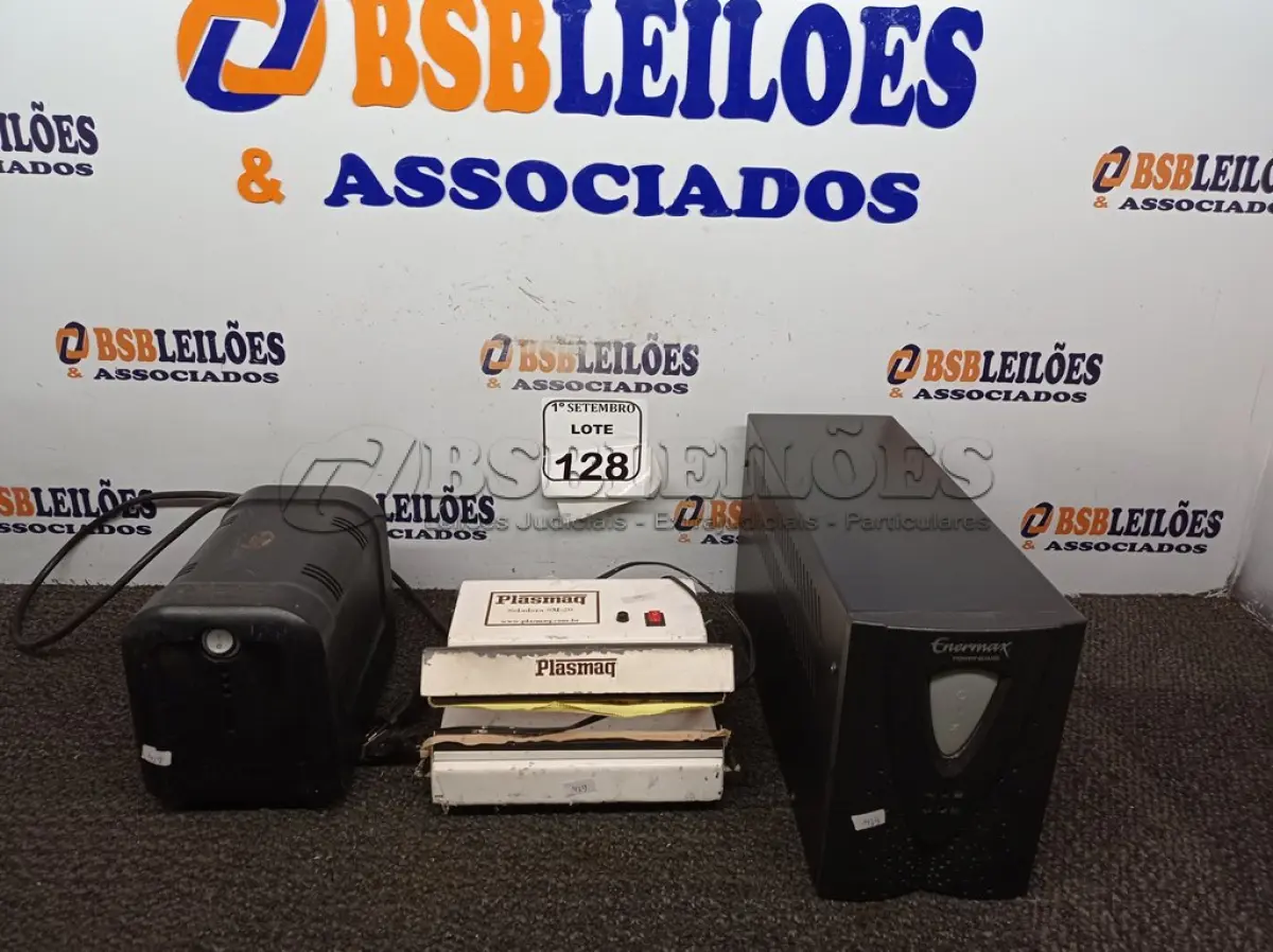 LOTE 128 - 01 NOBREAK, 01 ESTABILIZADOR E 01 SELADORA. (NO ESTADO) ATENÇÃO! FAZER A VISITAÇÃO ANTES DE ARREMATAR, NÃO SABEMOS SE FUNCIONA. LEILÃO NÃO TEM GARANTIA E NEM DEVOLUÇÃO, SUJEITO A POSSÍVEIS AVARIAS VISÍVEIS/OCULTAS E/OU AUSÊNCIA DE COMPONENTES.