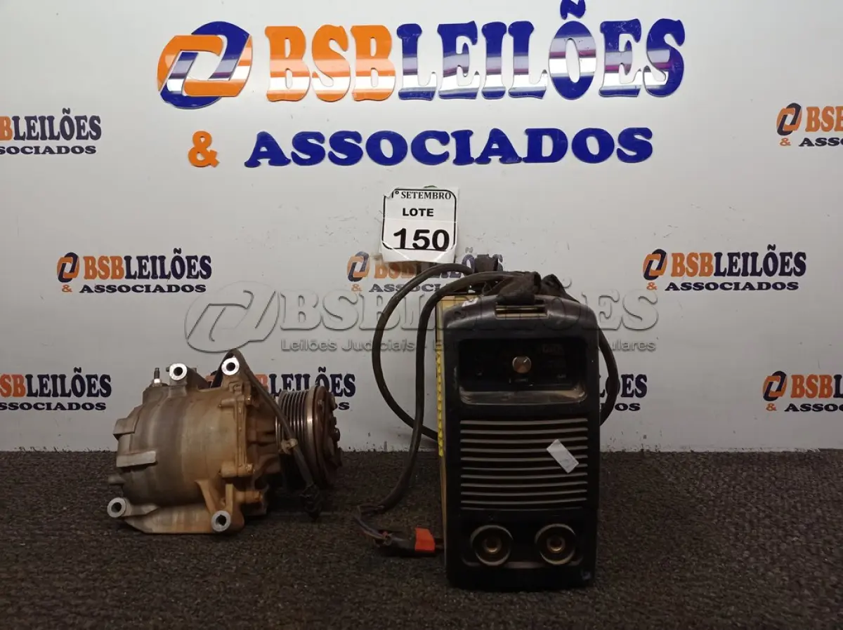 LOTE 150 - 01 INVERSOR PARA SOLDA MARCA TORK E 01 COMPRESSOR.  (NO ESTADO) ATENÇÃO! FAZER A VISITAÇÃO ANTES DE ARREMATAR, NÃO SABEMOS SE FUNCIONA. LEILÃO NÃO TEM GARANTIA E NEM DEVOLUÇÃO, SUJEITO A POSSÍVEIS AVARIAS VISÍVEIS/OCULTAS E/OU AUSÊNCIA DE COMPONENTES.
