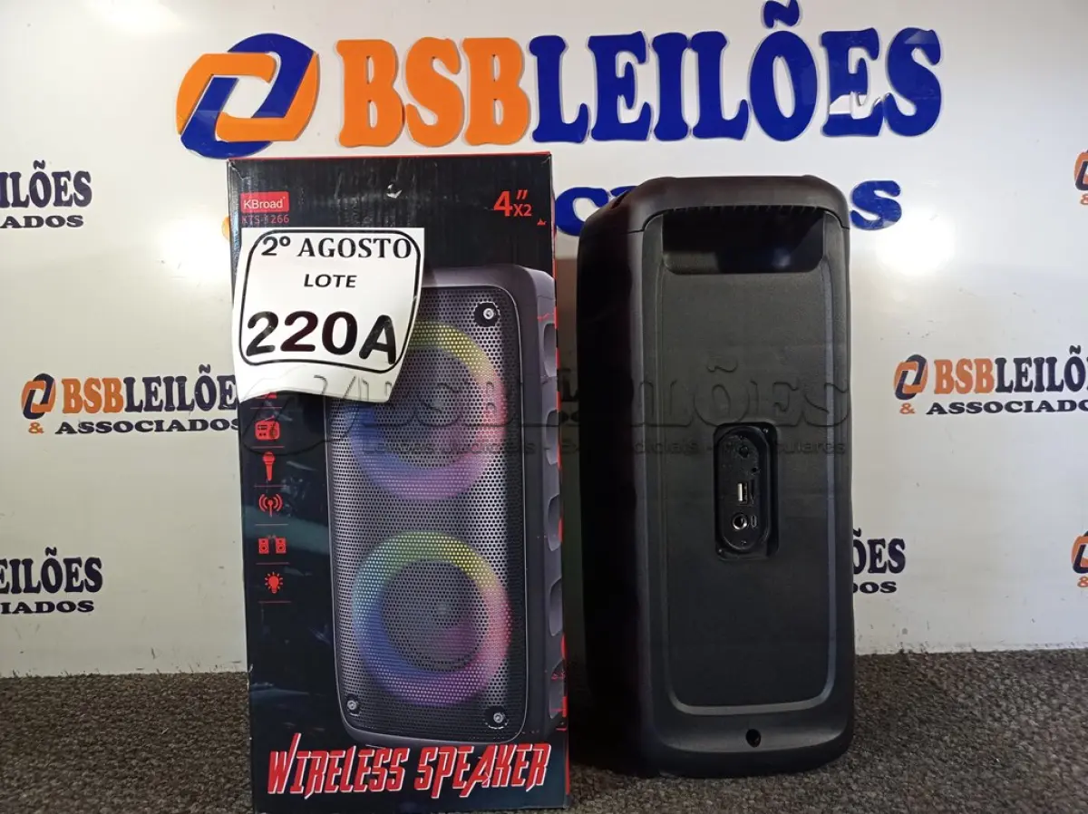 LOTE 220 - 01 CAIXA DE SOM BLUETOOTH 4X2”. (NO ESTADO) ATENÇÃO! FAZER A VISITAÇÃO ANTES DE ARREMATAR, NÃO SABEMOS SE FUNCIONA. LEILÃO NÃO TEM GARANTIA E NEM DEVOLUÇÃO, SUJEITO A POSSÍVEIS AVARIAS VISÍVEIS/OCULTAS E/OU AUSÊNCIA DE COMPONENTES.