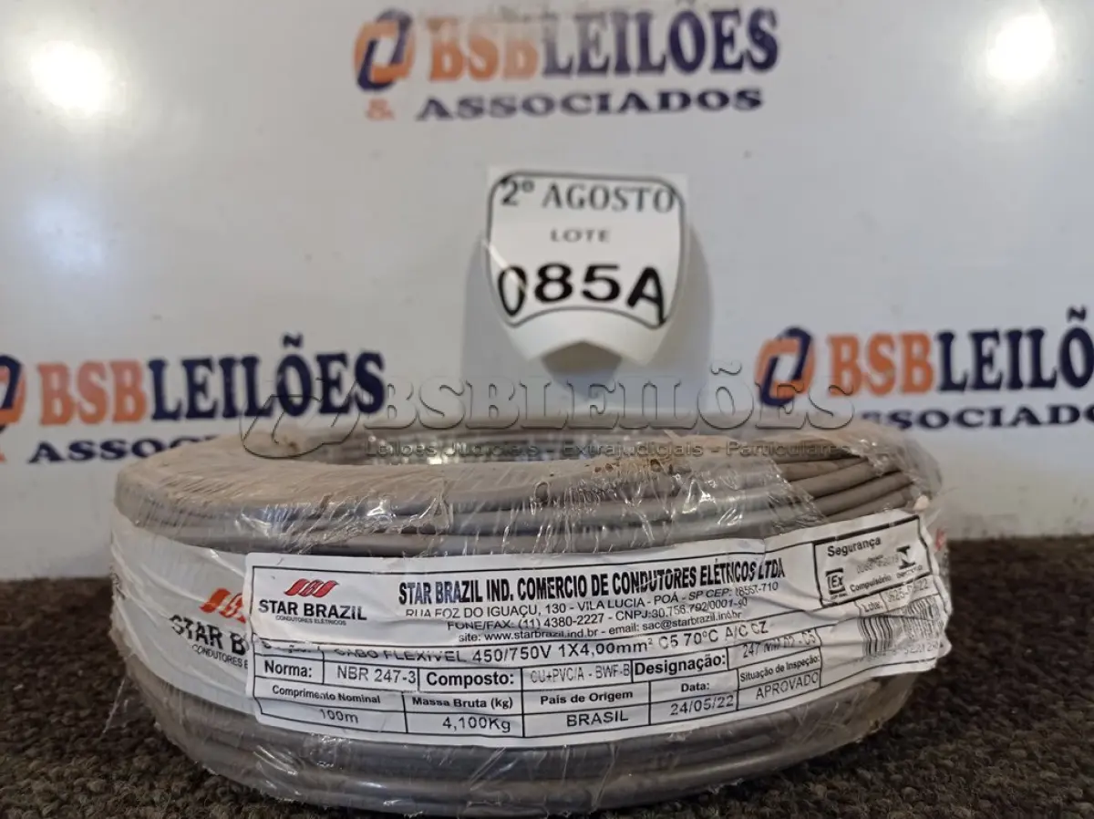 LOTE 085 - 01 ROLO DE FIO FLEXÍVEL 1X4,00MM NA COR CINZA. (NO ESTADO) ATENÇÃO! FAZER A VISITAÇÃO ANTES DE ARREMATAR, NÃO SABEMOS SE FUNCIONA. LEILÃO NÃO TEM GARANTIA E NEM DEVOLUÇÃO, SUJEITO A POSSÍVEIS AVARIAS VISÍVEIS/OCULTAS E/OU AUSÊNCIA DE COMPONENTES.