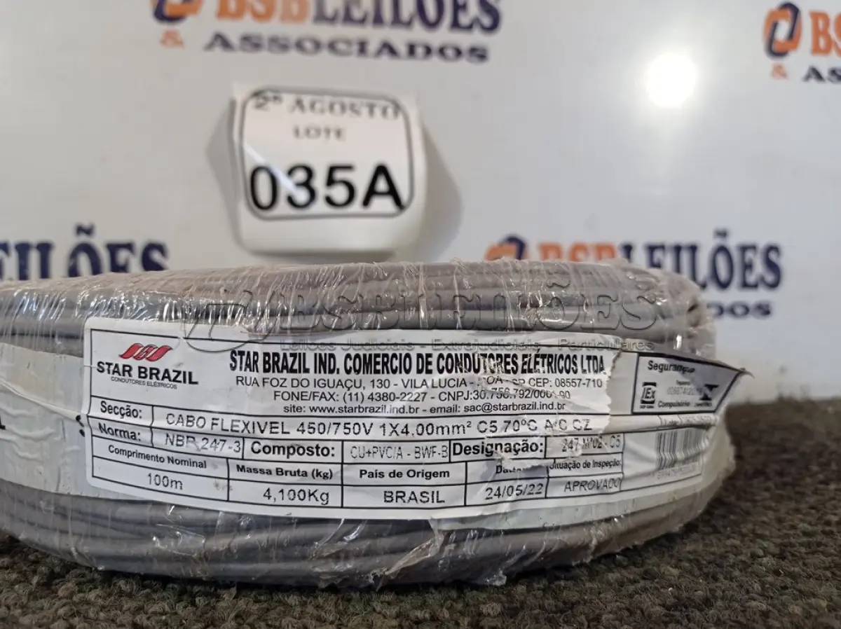 LOTE 035 - 01 ROLO DE FIO FLEXÍVEL 1X4,00MM NA COR CINZA. (NO ESTADO) ATENÇÃO! FAZER A VISITAÇÃO ANTES DE ARREMATAR, NÃO SABEMOS SE FUNCIONA. LEILÃO NÃO TEM GARANTIA E NEM DEVOLUÇÃO, SUJEITO A POSSÍVEIS AVARIAS VISÍVEIS/OCULTAS E/OU AUSÊNCIA DE COMPONENTES.