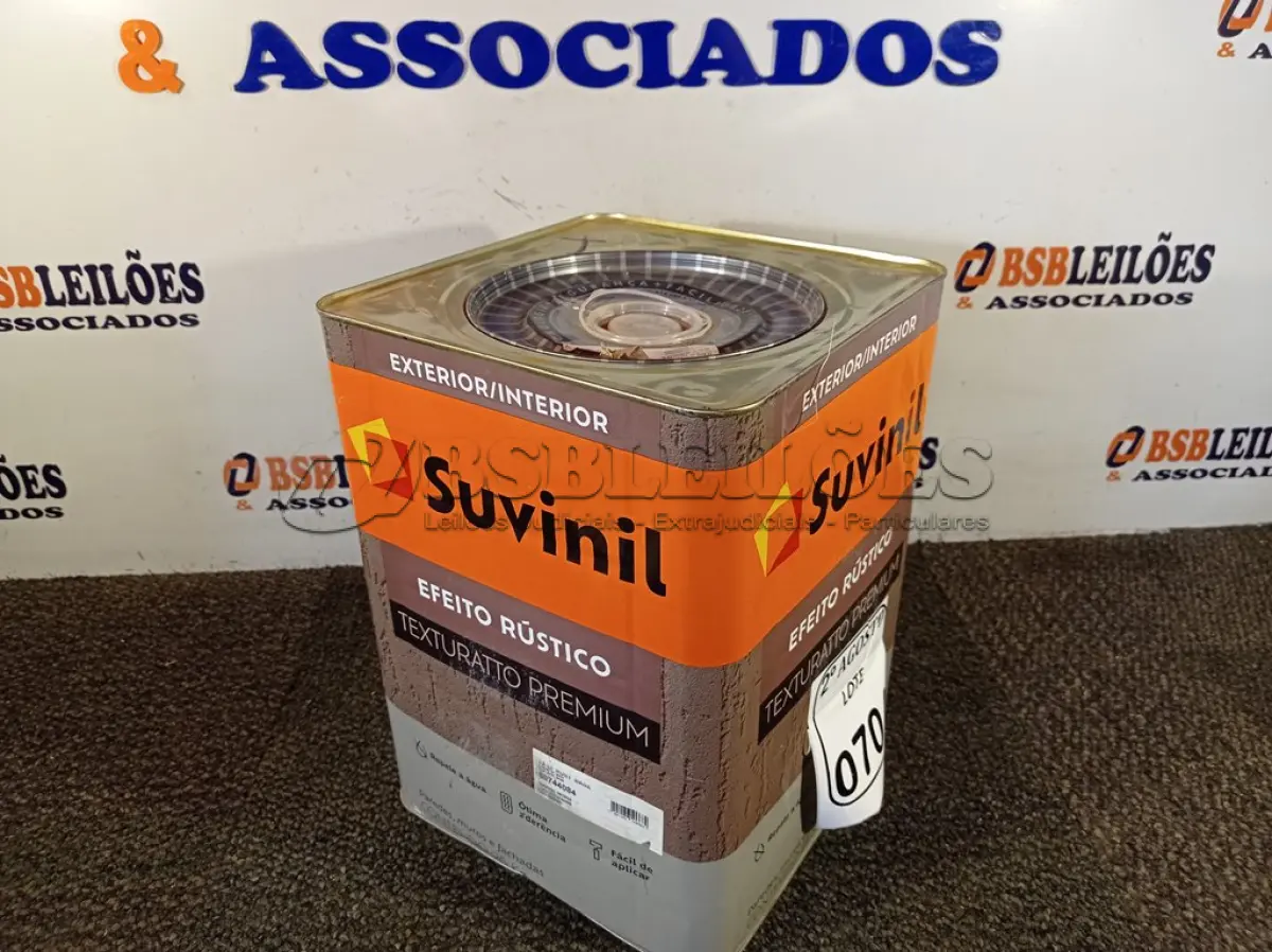 LOTE 070 - 01 LATA DE TINTA TEXTURATTO PREMIUM EFEITO RÚSTICO INTERIOR/EXTERIOR SUVINIL 25KG.. (NO ESTADO) ATENÇÃO! FAZER A VISITAÇÃO ANTES DE ARREMATAR, NÃO SABEMOS SE FUNCIONA. LEILÃO NÃO TEM GARANTIA E NEM DEVOLUÇÃO, SUJEITO A POSSÍVEIS AVARIAS VISÍVEIS/OCULTAS E/OU AUSÊNCIA DE COMPONENTES.