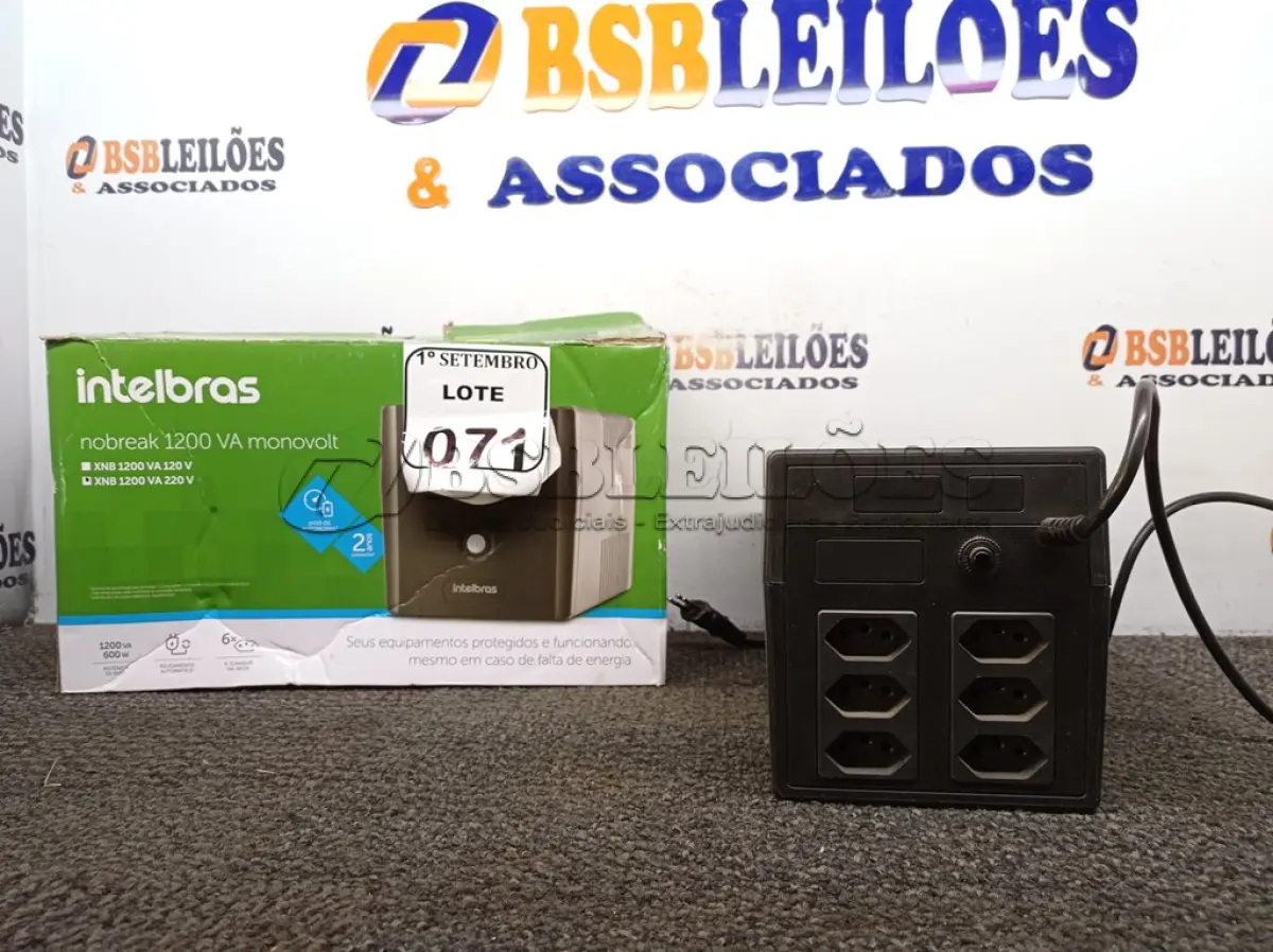 LOTE 071 - 01 NOBREAK MARCA INTELBRAS MODELO XNB 1200 VA. (NO ESTADO) ATENÇÃO! FAZER A VISITAÇÃO ANTES DE ARREMATAR, NÃO SABEMOS SE FUNCIONA. LEILÃO NÃO TEM GARANTIA E NEM DEVOLUÇÃO, SUJEITO A POSSÍVEIS AVARIAS VISÍVEIS/OCULTAS E/OU AUSÊNCIA DE COMPONENTES.