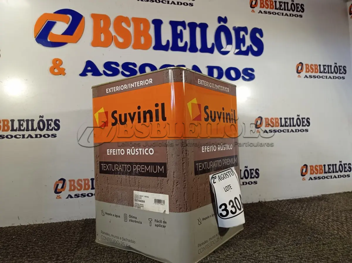 LOTE 330 - 01 LATA DE TINTA TEXTURATTO PREMIUM EFEITO RÚSTICO INTERIOR/EXTERIOR SUVINIL 25KG. (NO ESTADO) ATENÇÃO! FAZER A VISITAÇÃO ANTES DE ARREMATAR, NÃO SABEMOS SE FUNCIONA. LEILÃO NÃO TEM GARANTIA E NEM DEVOLUÇÃO, SUJEITO A POSSÍVEIS AVARIAS VISÍVEIS/OCULTAS E/OU AUSÊNCIA DE COMPONENTES.