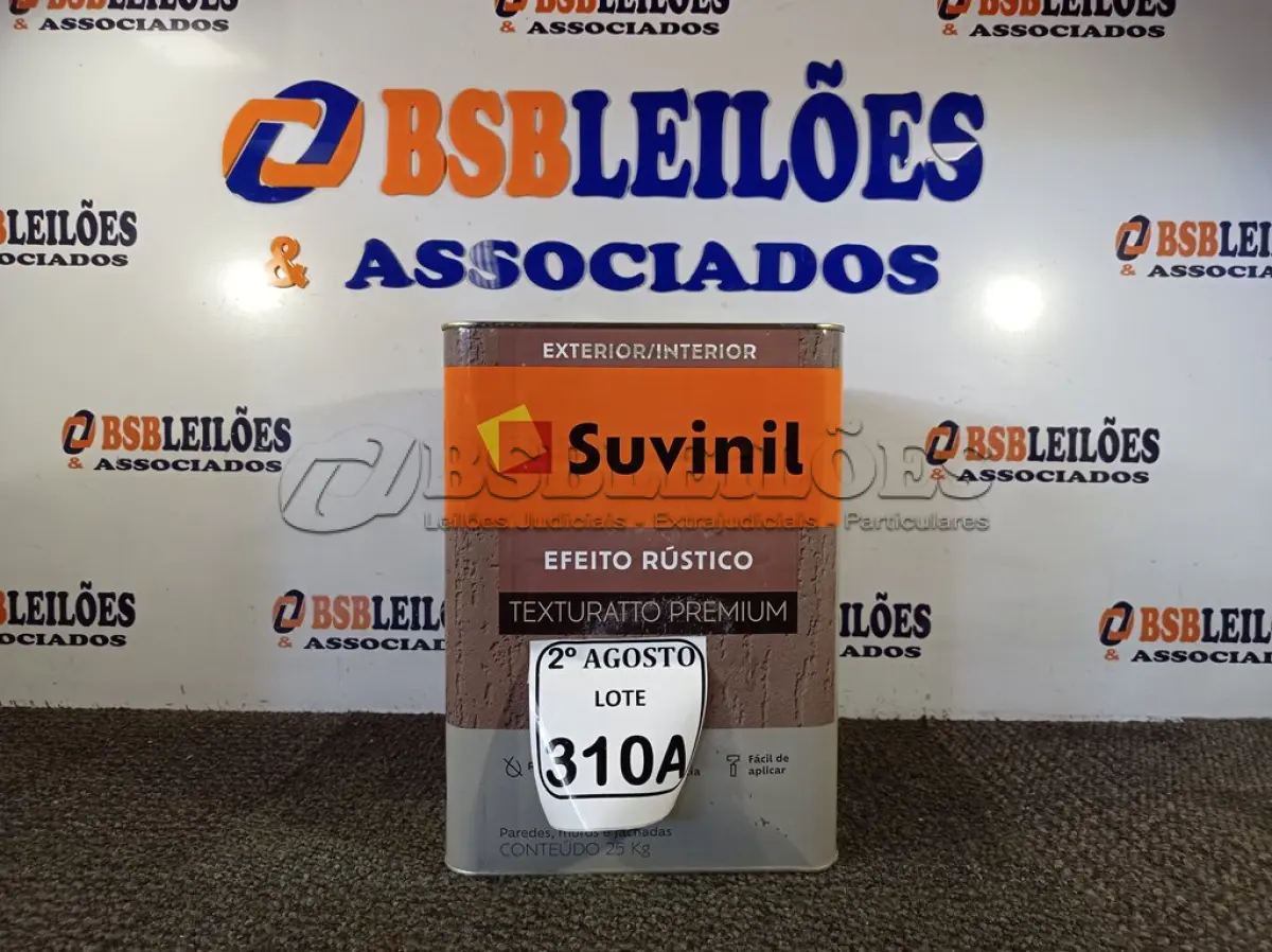 LOTE 310 - 01 LATA DE TINTA TEXTURATTO PREMIUM EFEITO RÚSTICO INTERIOR/EXTERIOR SUVINIL 25KG. (NO ESTADO) ATENÇÃO! FAZER A VISITAÇÃO ANTES DE ARREMATAR, NÃO SABEMOS SE FUNCIONA. LEILÃO NÃO TEM GARANTIA E NEM DEVOLUÇÃO, SUJEITO A POSSÍVEIS AVARIAS VISÍVEIS/OCULTAS E/OU AUSÊNCIA DE COMPONENTES.